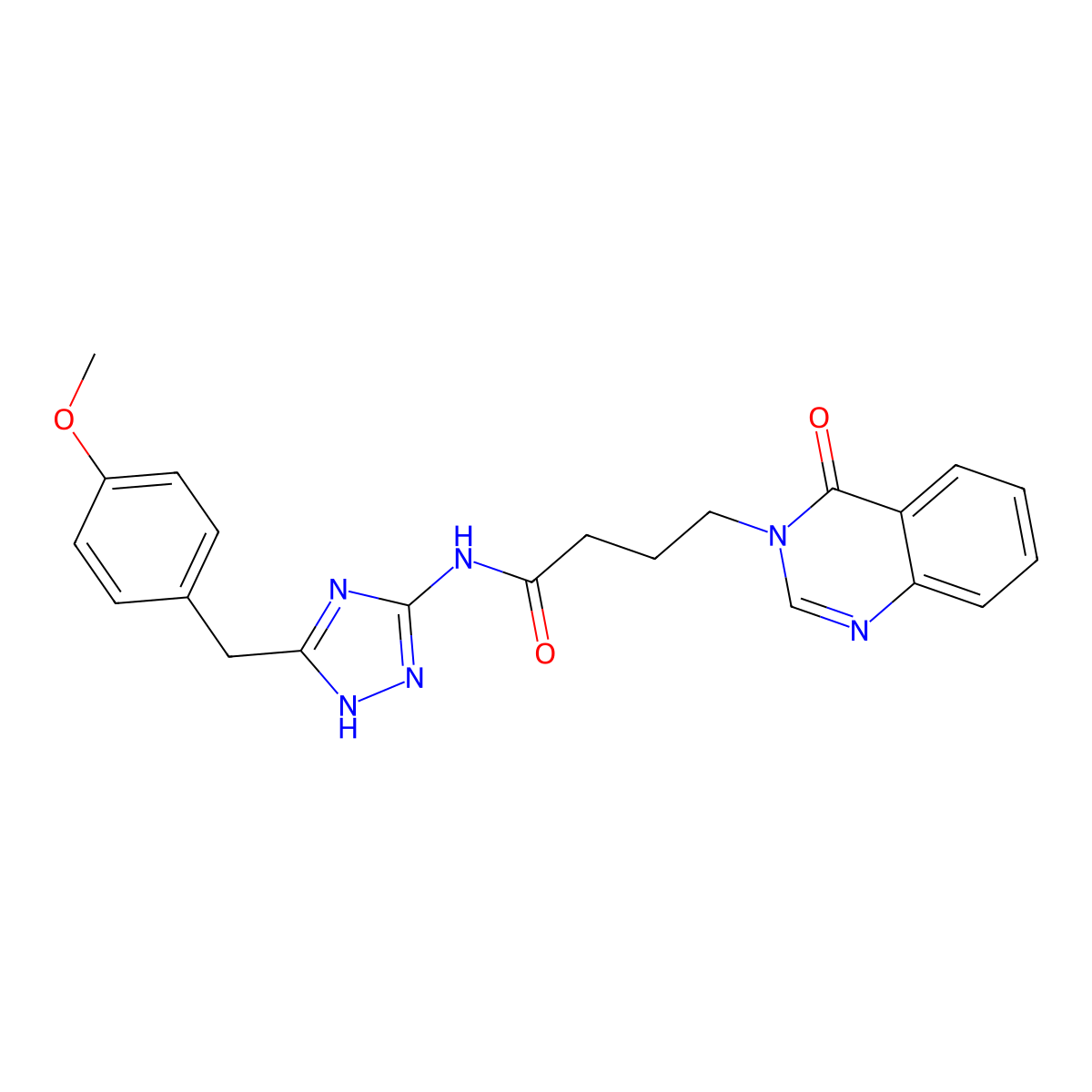 N-[3-(4-methoxybenzyl)-1H-1,2,4-triazol-5-yl]-4-(4-oxoquinazolin-3(4H)-yl)butanamide molecular structure, CAS 1574361-21-9