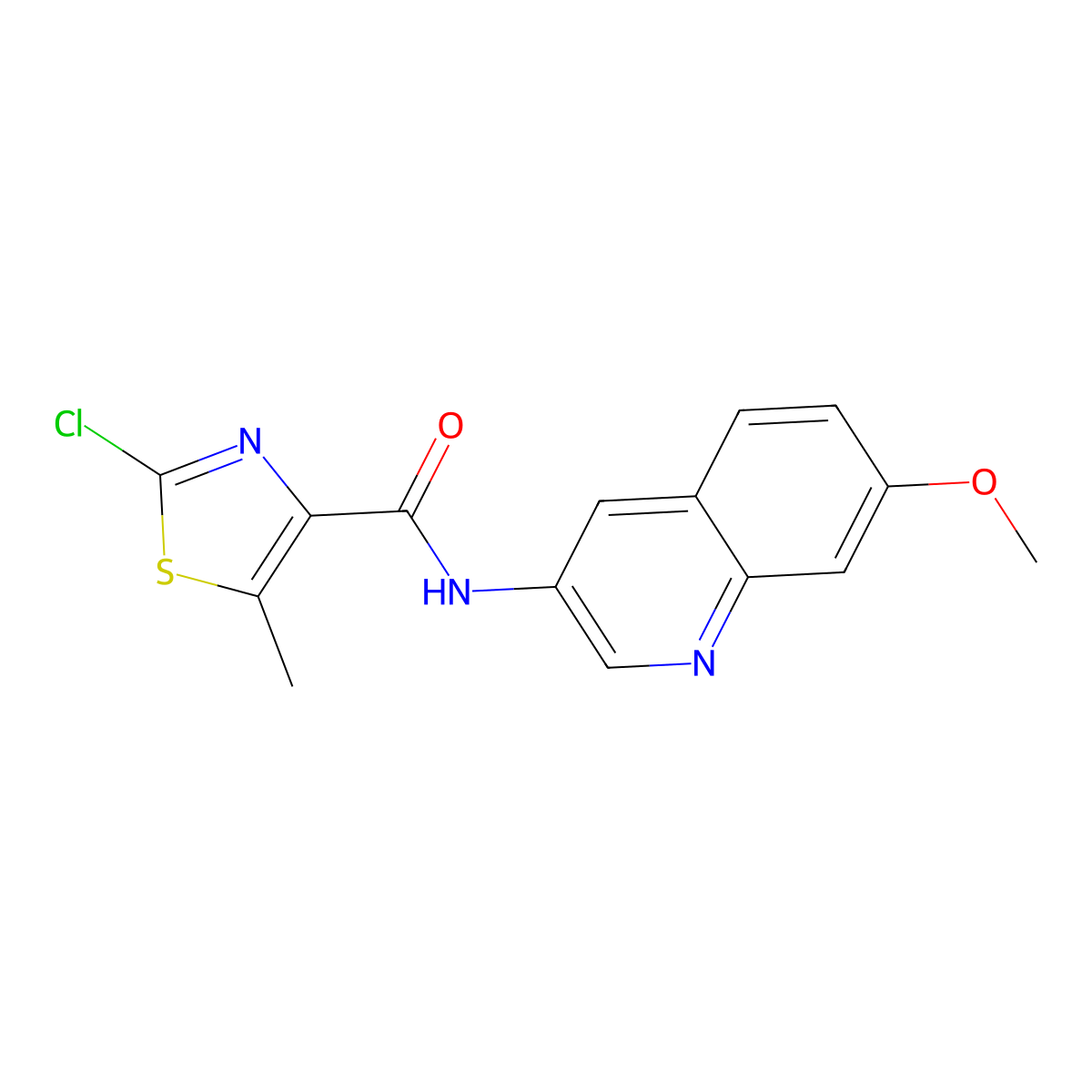 2-chloro-N-(7-methoxyquinolin-3-yl)-5-methyl-1,3-thiazole-4-carboxamide molecular structure, CAS 1574361-43-5
