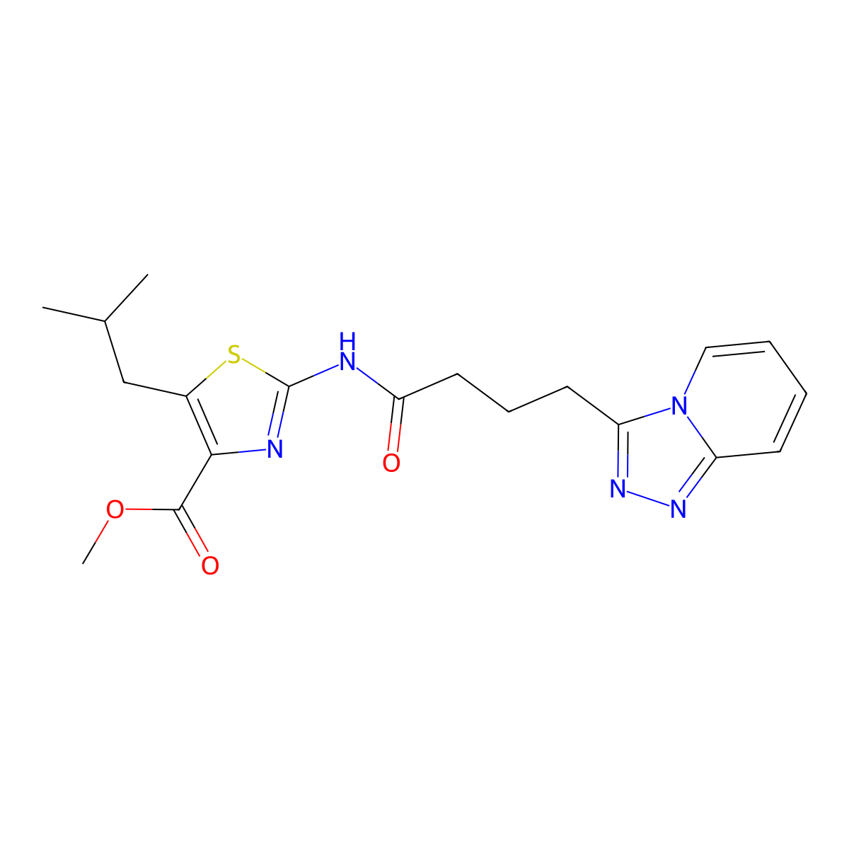 Methyl 5-(2-methylpropyl)-2-{[4-([1,2,4]triazolo[4,3-a]pyridin-3-yl)butanoyl]amino}-1,3-thiazole-4-carboxylate molecular structure, CAS 1574361-55-9