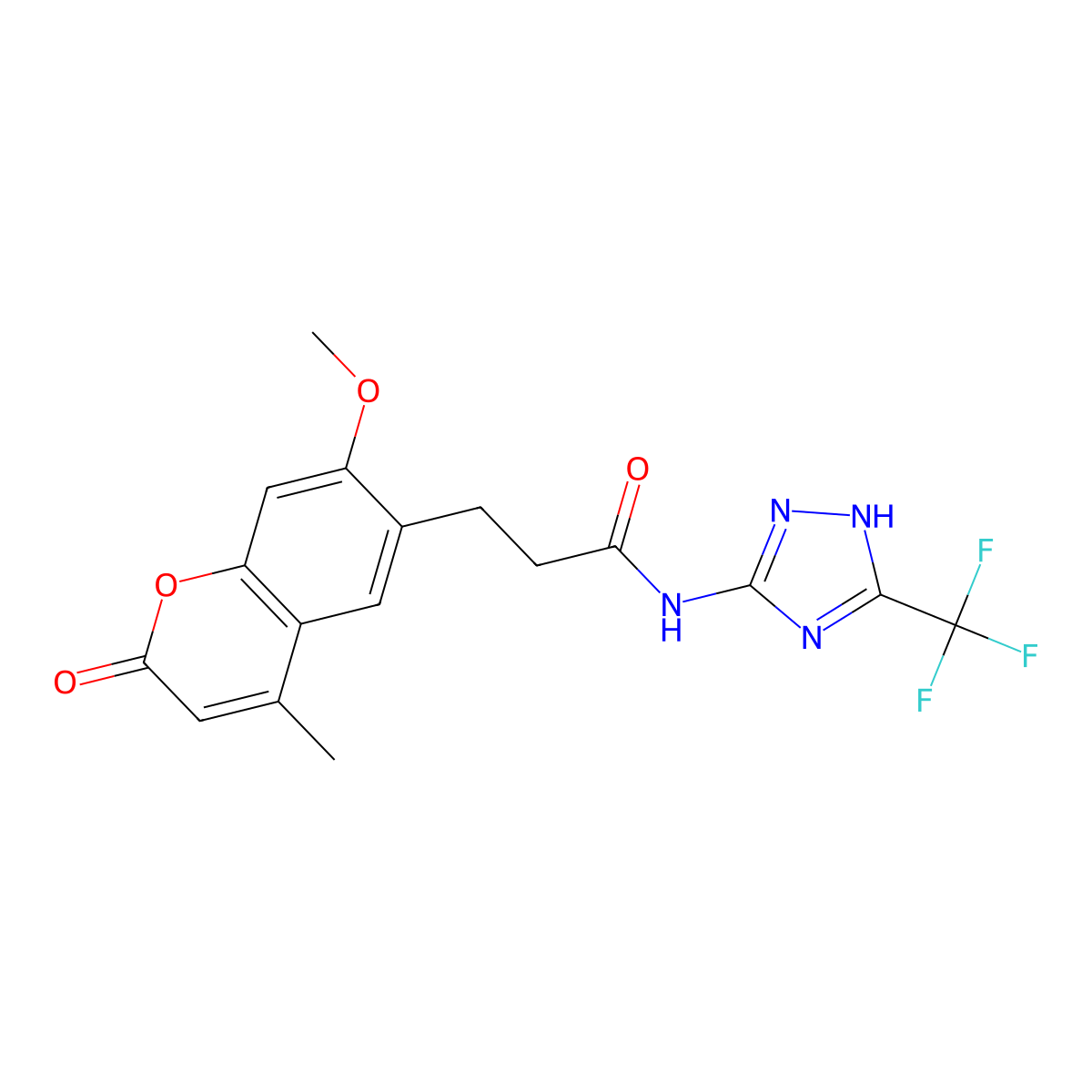 3-(7-methoxy-4-methyl-2-oxo-2H-chromen-6-yl)-N-[3-(trifluoromethyl)-1H-1,2,4-triazol-5-yl]propanamide molecular structure, CAS 1574361-75-3