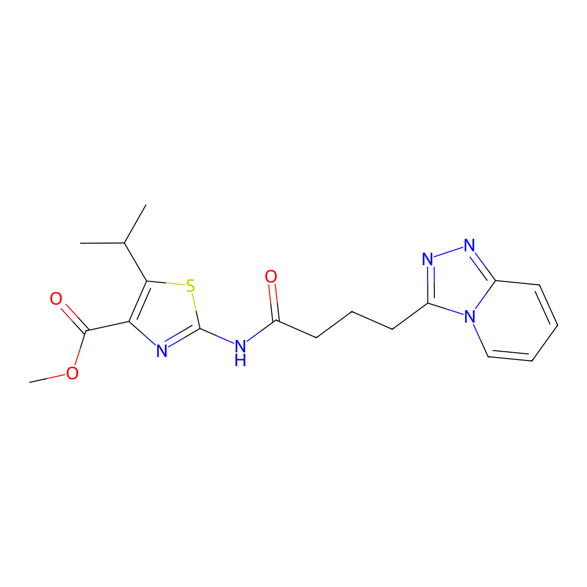 Methyl 5-(propan-2-yl)-2-{[4-([1,2,4]triazolo[4,3-a]pyridin-3-yl)butanoyl]amino}-1,3-thiazole-4-carboxylate molecular structure, CAS 1574361-82-2