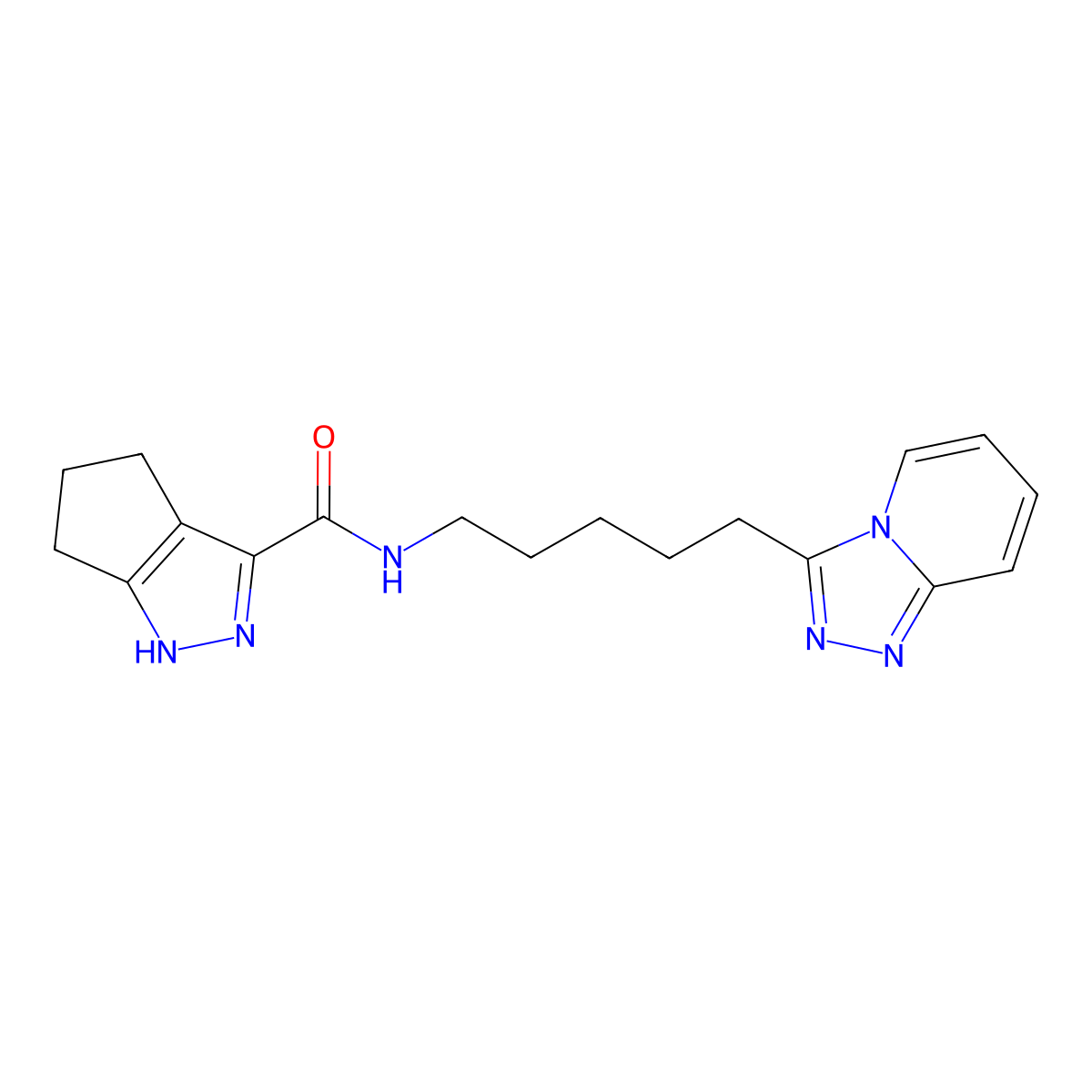 N-(5-[1,2,4]triazolo[4,3-a]pyridin-3-ylpentyl)-2,4,5,6-tetrahydrocyclopenta[c]pyrazole-3-carboxamide molecular structure, CAS 1574361-85-5