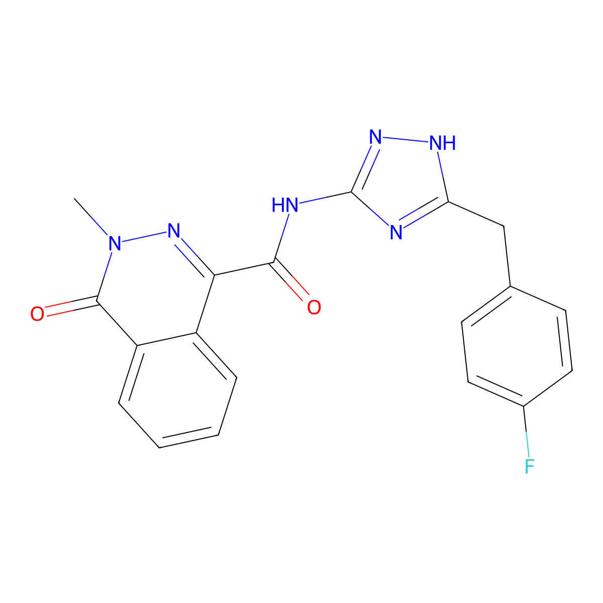 N-[3-(4-fluorobenzyl)-1H-1,2,4-triazol-5-yl]-3-methyl-4-oxo-3,4-dihydrophthalazine-1-carboxamide molecular structure, CAS 1574361-96-8