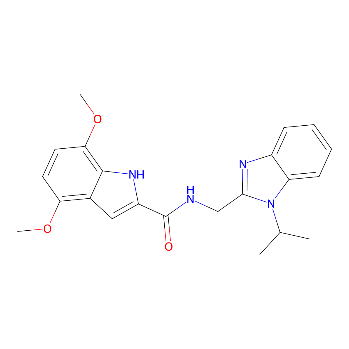 4,7-dimethoxy-N-{[1-(propan-2-yl)-1H-benzimidazol-2-yl]methyl}-1H-indole-2-carboxamide molecular structure, CAS 1574362-13-2