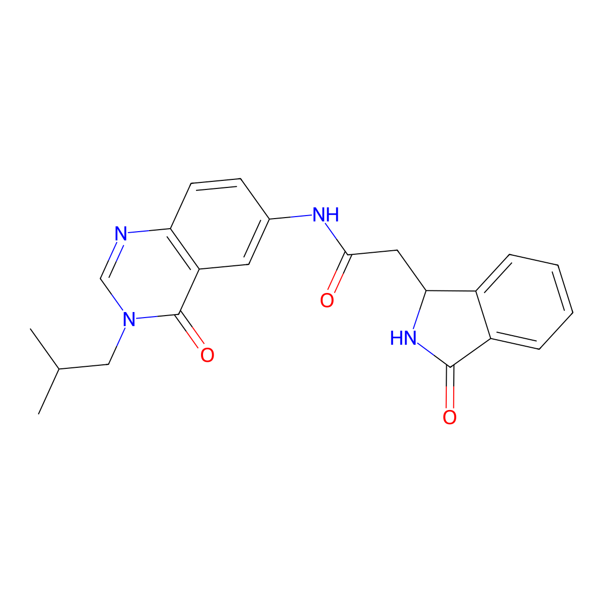 N-[3-(2-methylpropyl)-4-oxo-3,4-dihydroquinazolin-6-yl]-2-(3-oxo-2,3-dihydro-1H-isoindol-1-yl)acetamide molecular structure, CAS 1574362-21-2