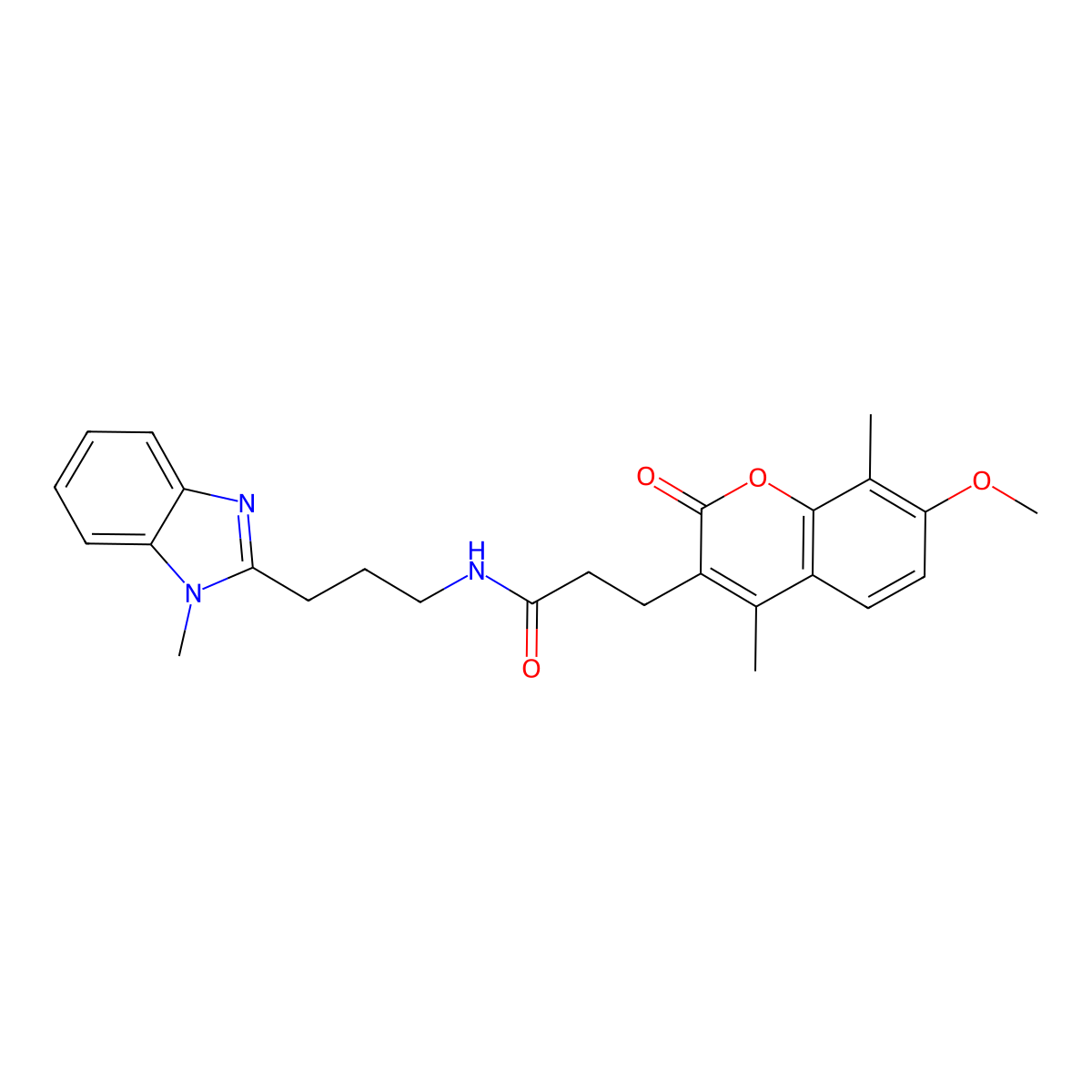 3-(7-methoxy-4,8-dimethyl-2-oxo-2H-chromen-3-yl)-N-[3-(1-methyl-1H-benzimidazol-2-yl)propyl]propanamide molecular structure, CAS 1574362-39-2