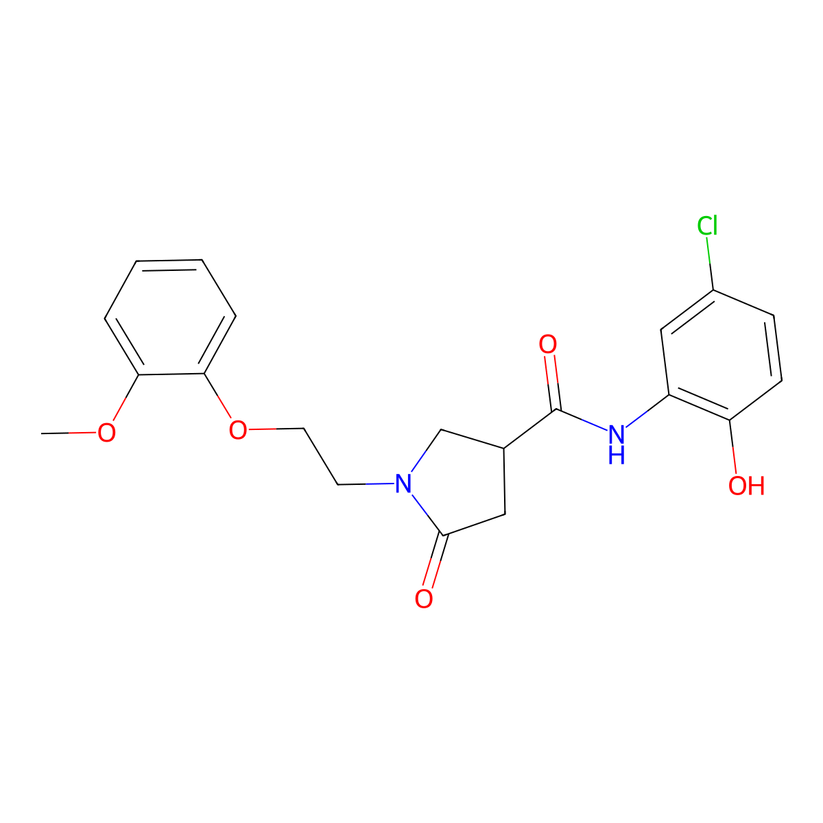 N-(5-chloro-2-hydroxyphenyl)-1-[2-(2-methoxyphenoxy)ethyl]-5-oxopyrrolidine-3-carboxamide molecular structure, CAS 1574362-42-7