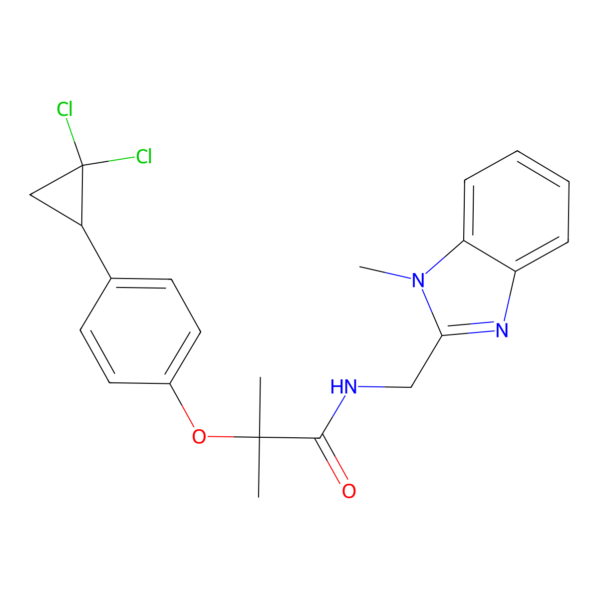 2-[4-(2,2-dichlorocyclopropyl)phenoxy]-2-methyl-N-[(1-methyl-1H-benzimidazol-2-yl)methyl]propanamide molecular structure, CAS 1574362-45-0