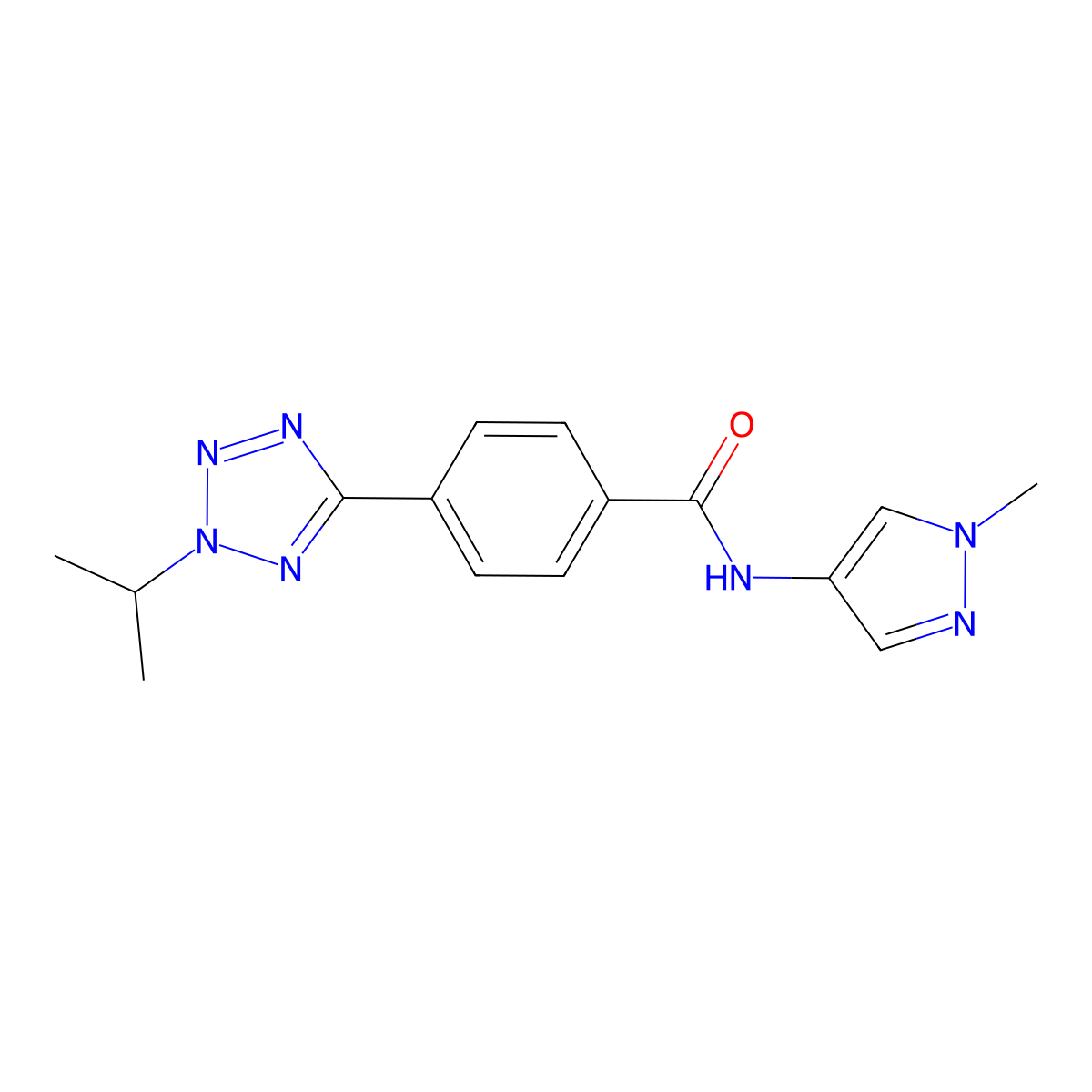 N-(1-methyl-1H-pyrazol-4-yl)-4-[2-(propan-2-yl)-2H-tetrazol-5-yl]benzamide molecular structure, CAS 1574362-91-6