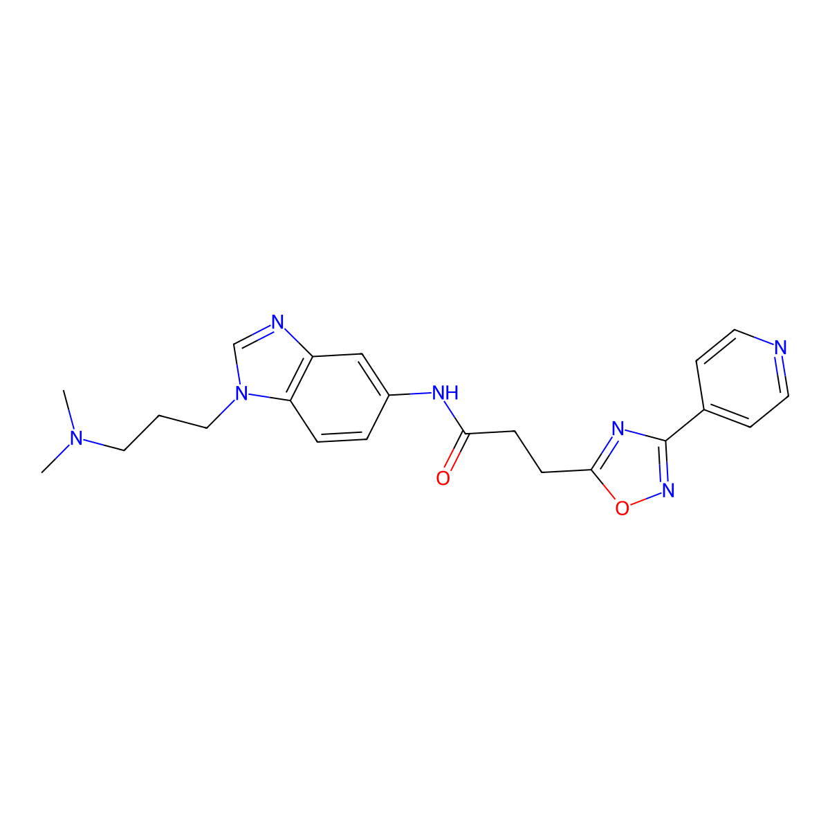 N-{1-[3-(dimethylamino)propyl]-1H-benzimidazol-5-yl}-3-[3-(pyridin-4-yl)-1,2,4-oxadiazol-5-yl]propanamide molecular structure, CAS 1574363-15-7