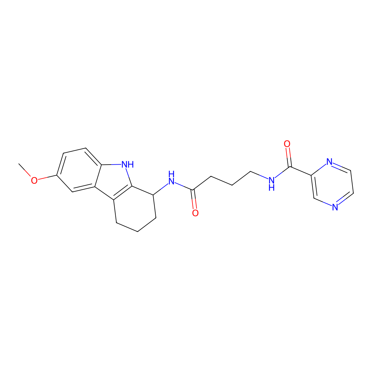 N-{4-[(6-methoxy-2,3,4,9-tetrahydro-1H-carbazol-1-yl)amino]-4-oxobutyl}pyrazine-2-carboxamide molecular structure, CAS 1574363-16-8