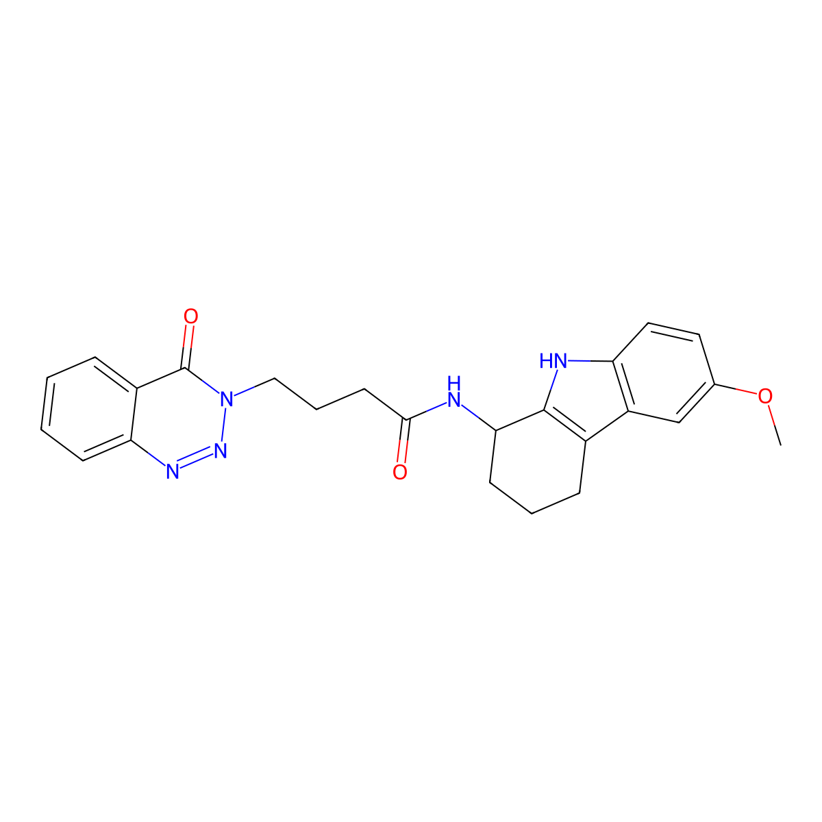 N-(6-methoxy-2,3,4,9-tetrahydro-1H-carbazol-1-yl)-4-(4-oxo-1,2,3-benzotriazin-3(4H)-yl)butanamide molecular structure, CAS 1574363-60-2
