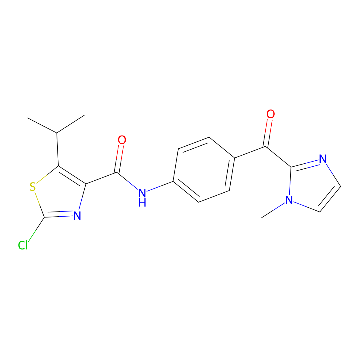 2-chloro-N-{4-[(1-methyl-1H-imidazol-2-yl)carbonyl]phenyl}-5-(propan-2-yl)-1,3-thiazole-4-carboxamide molecular structure, CAS 1574363-77-1