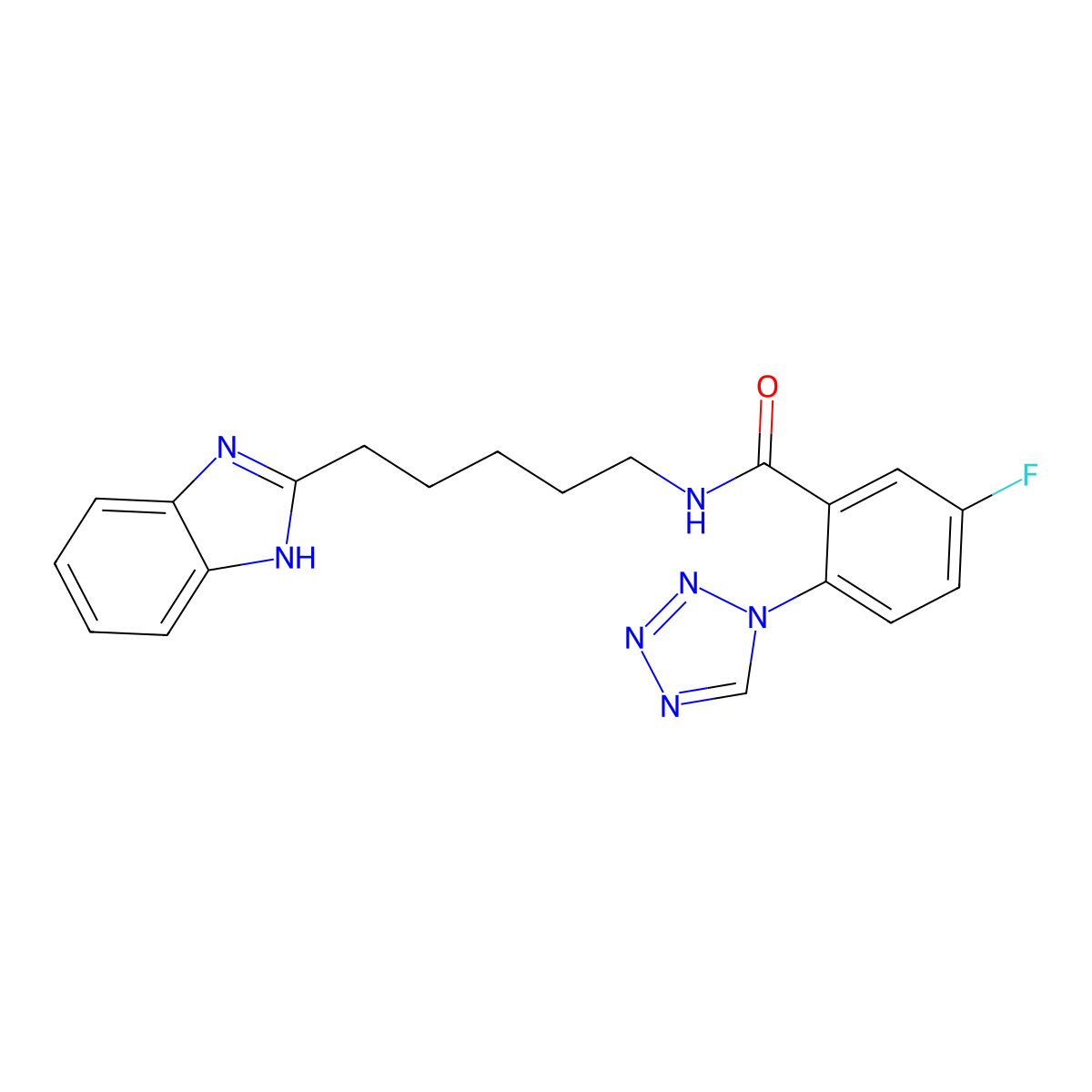 N-[5-(1H-benzimidazol-2-yl)pentyl]-5-fluoro-2-(1H-tetrazol-1-yl)benzamide molecular structure, CAS 1574363-85-1