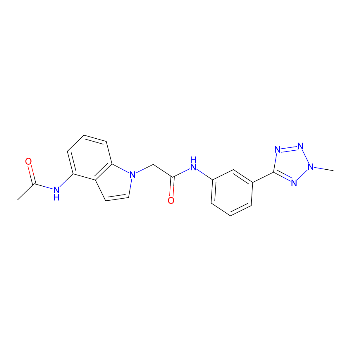 2-[4-(acetylamino)-1H-indol-1-yl]-N-[3-(2-methyl-2H-tetrazol-5-yl)phenyl]acetamide molecular structure, CAS 1574364-05-8