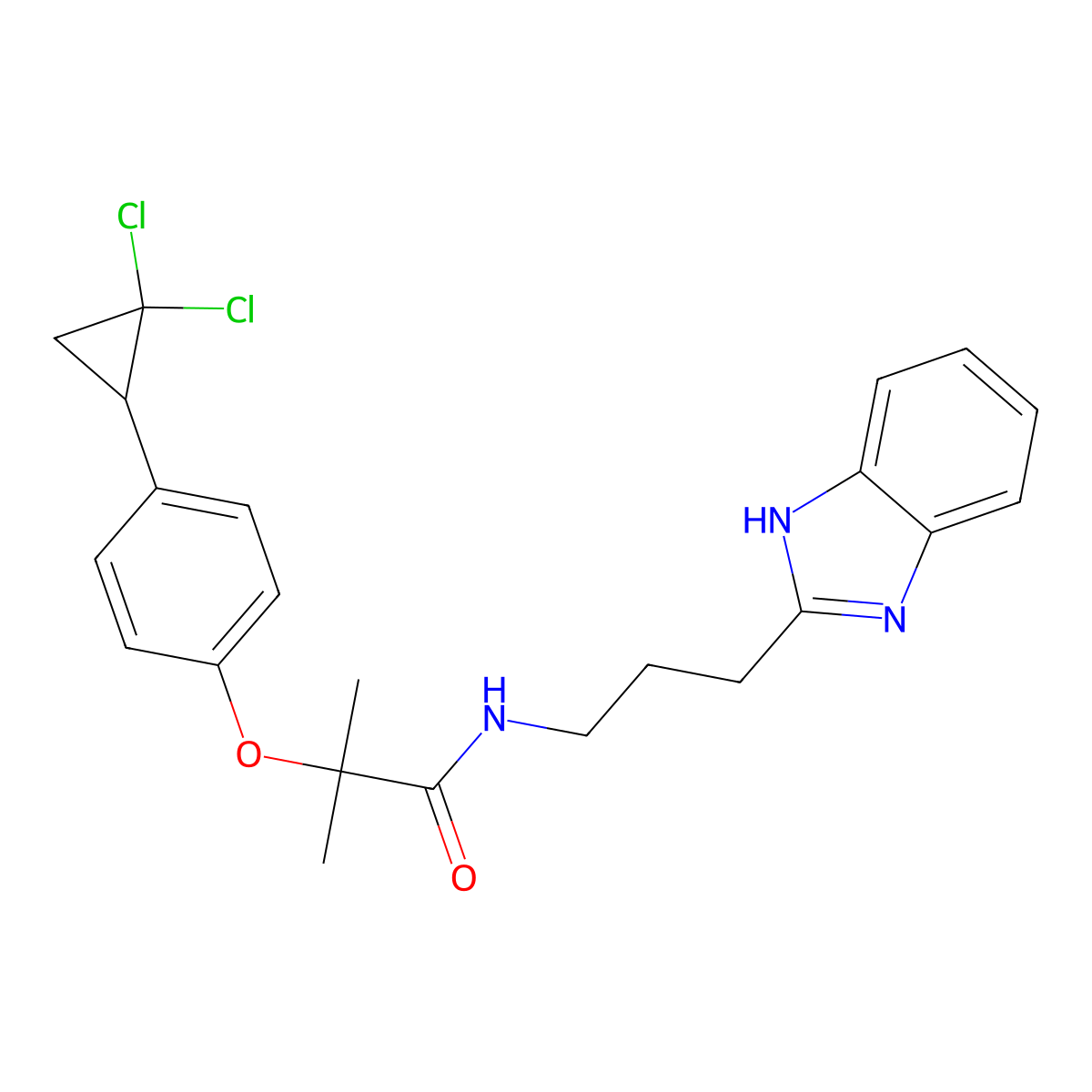 N-[3-(1H-benzimidazol-2-yl)propyl]-2-[4-(2,2-dichlorocyclopropyl)phenoxy]-2-methylpropanamide molecular structure, CAS 1574364-10-5