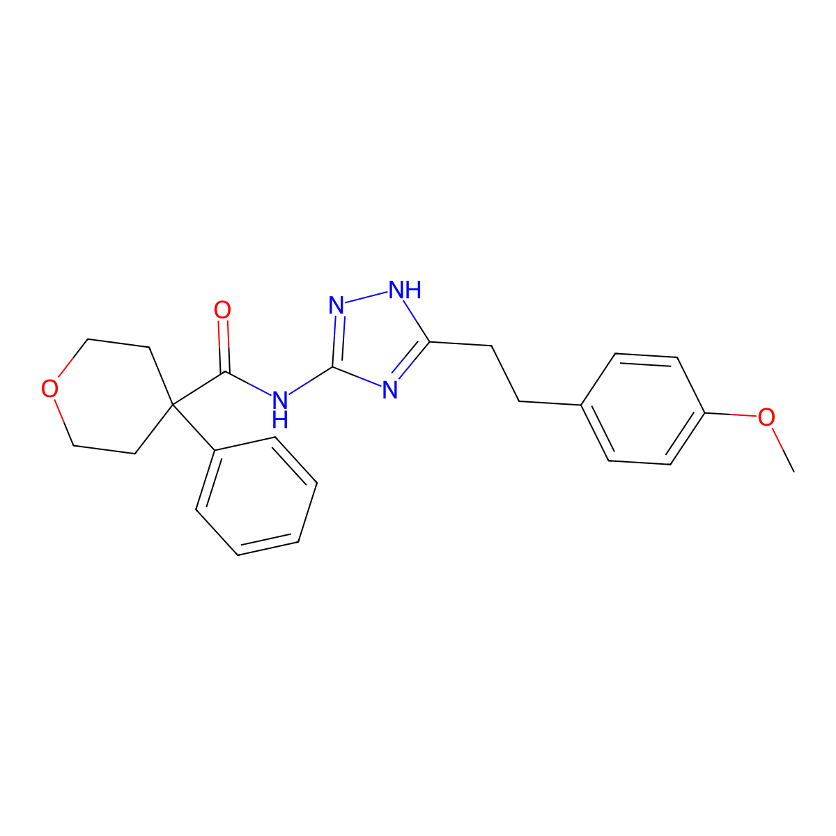 N-{3-[2-(4-methoxyphenyl)ethyl]-1H-1,2,4-triazol-5-yl}-4-phenyltetrahydro-2H-pyran-4-carboxamide molecular structure, CAS 1574364-13-8
