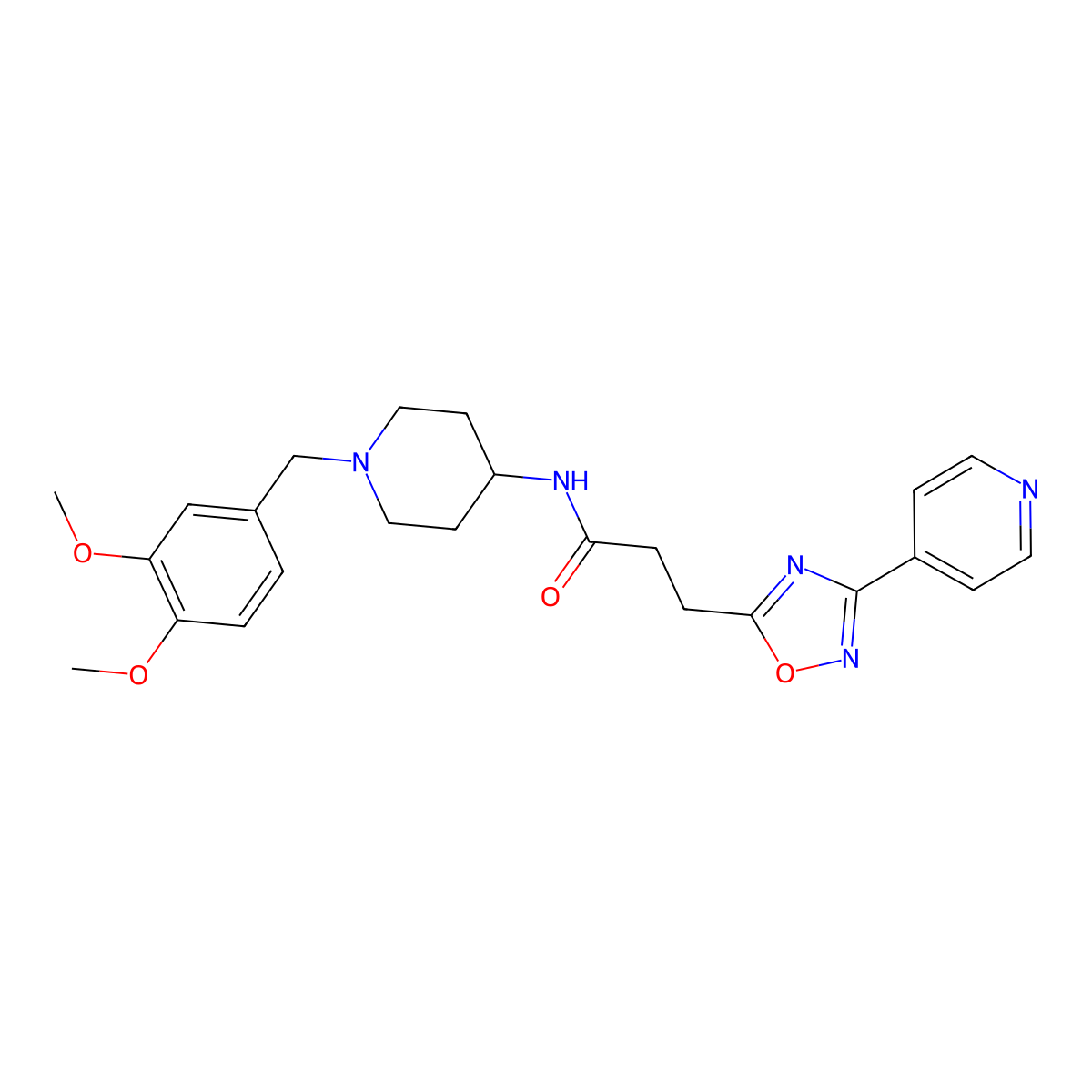 N-[1-(3,4-dimethoxybenzyl)piperidin-4-yl]-3-[3-(pyridin-4-yl)-1,2,4-oxadiazol-5-yl]propanamide molecular structure, CAS 1574364-22-9