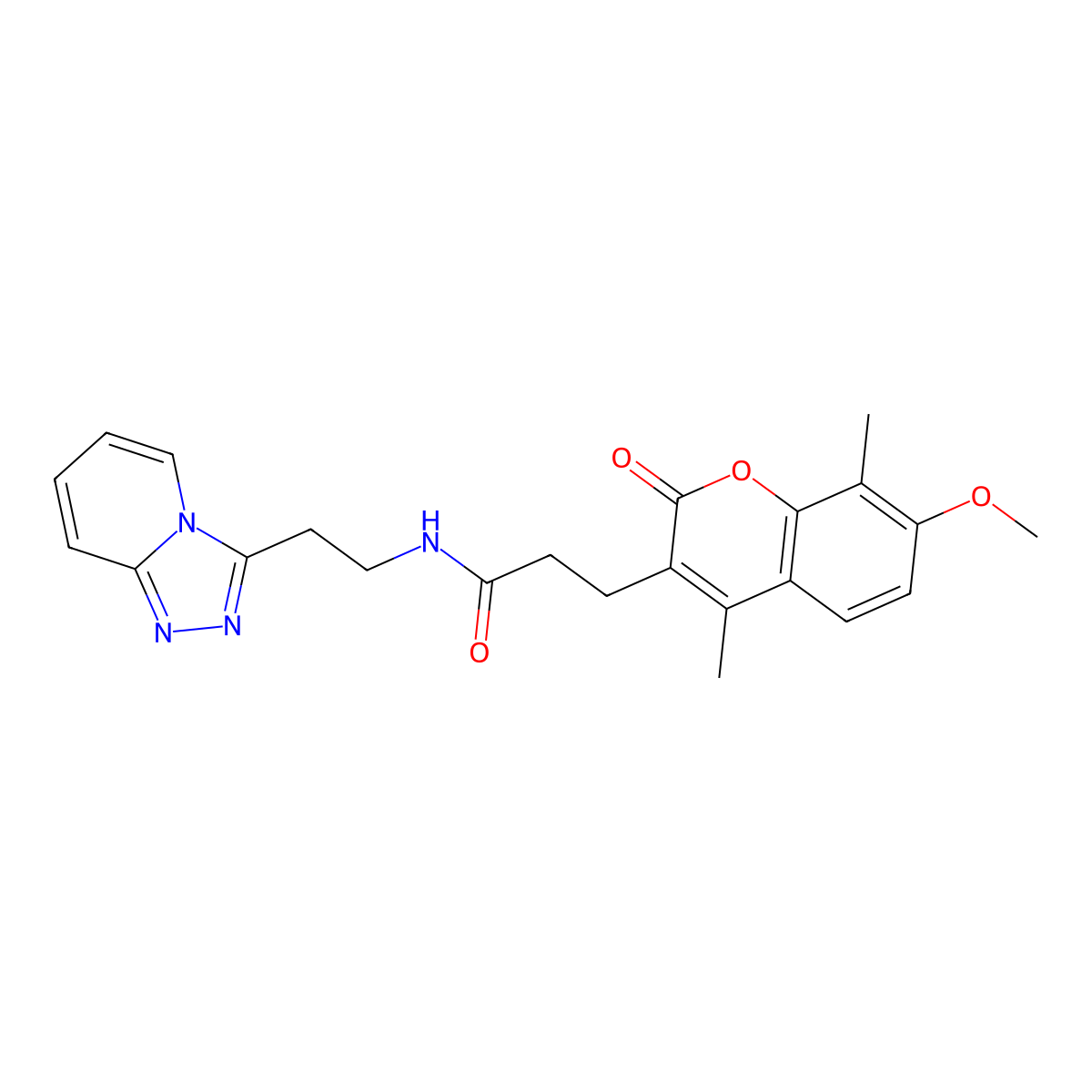 3-(7-methoxy-4,8-dimethyl-2-oxo-2H-chromen-3-yl)-N-[2-([1,2,4]triazolo[4,3-a]pyridin-3-yl)ethyl]propanamide molecular structure, CAS 1574364-34-3