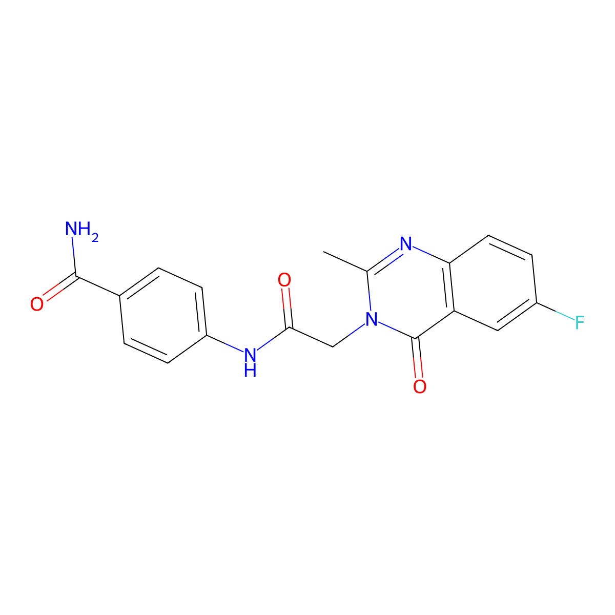 4-{[(6-fluoro-2-methyl-4-oxoquinazolin-3(4H)-yl)acetyl]amino}benzamide molecular structure, CAS 1574364-36-5