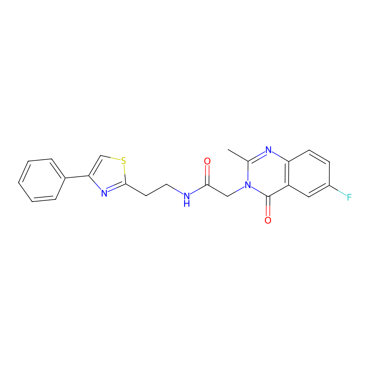 2-(6-fluoro-2-methyl-4-oxoquinazolin-3(4H)-yl)-N-[2-(4-phenyl-1,3-thiazol-2-yl)ethyl]acetamide molecular structure, CAS 1574364-48-9