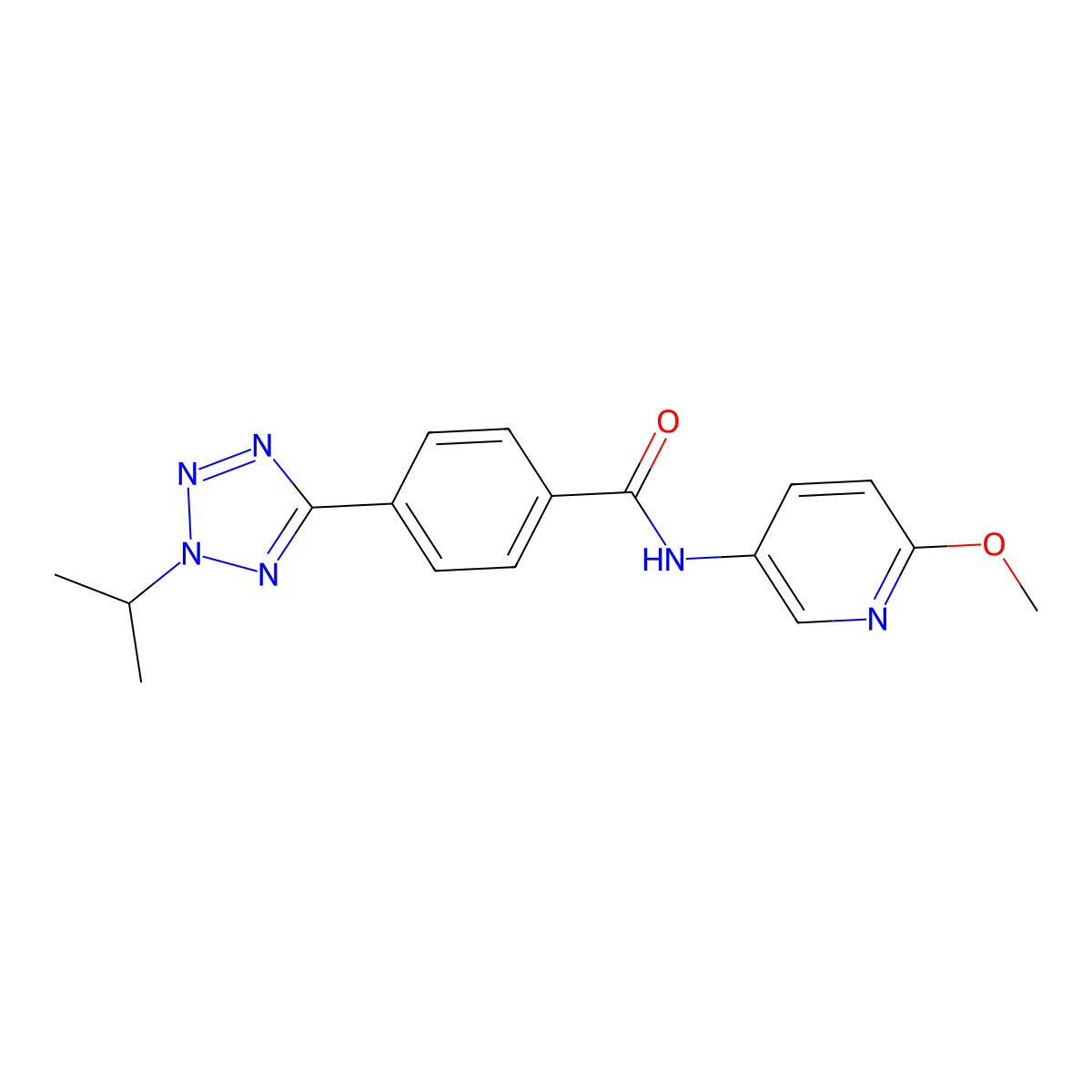 N-(6-methoxypyridin-3-yl)-4-[2-(propan-2-yl)-2H-tetrazol-5-yl]benzamide molecular structure, CAS 1574364-73-0