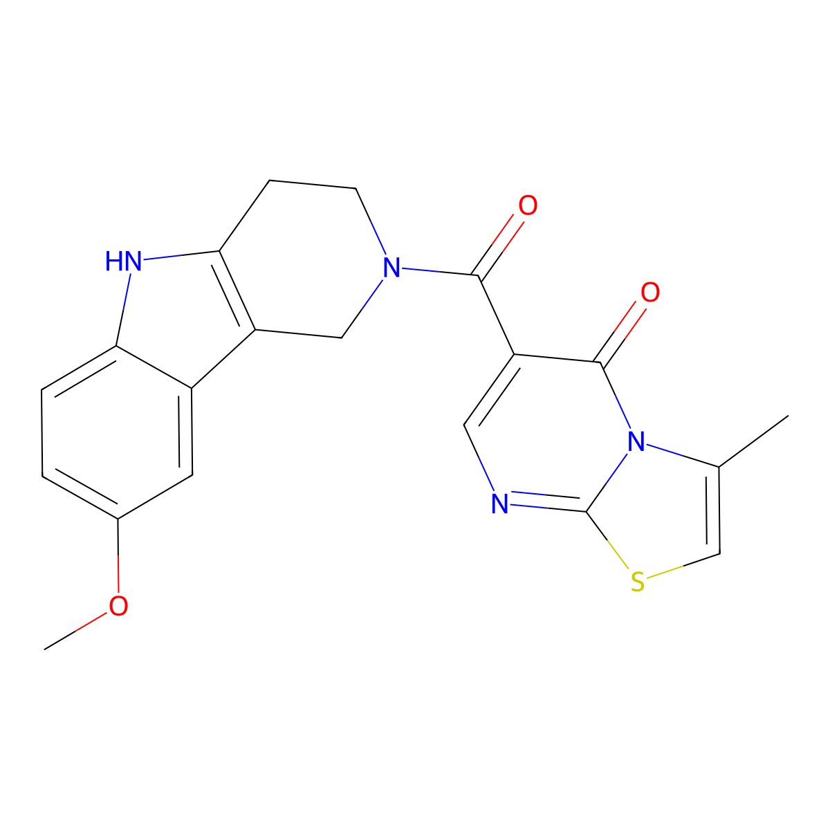 6-[(8-methoxy-1,3,4,5-tetrahydro-2H-pyrido[4,3-b]indol-2-yl)carbonyl]-3-methyl-5H-[1,3]thiazolo[3,2-a]pyrimidin-5-one molecular structure, CAS 1574364-82-1