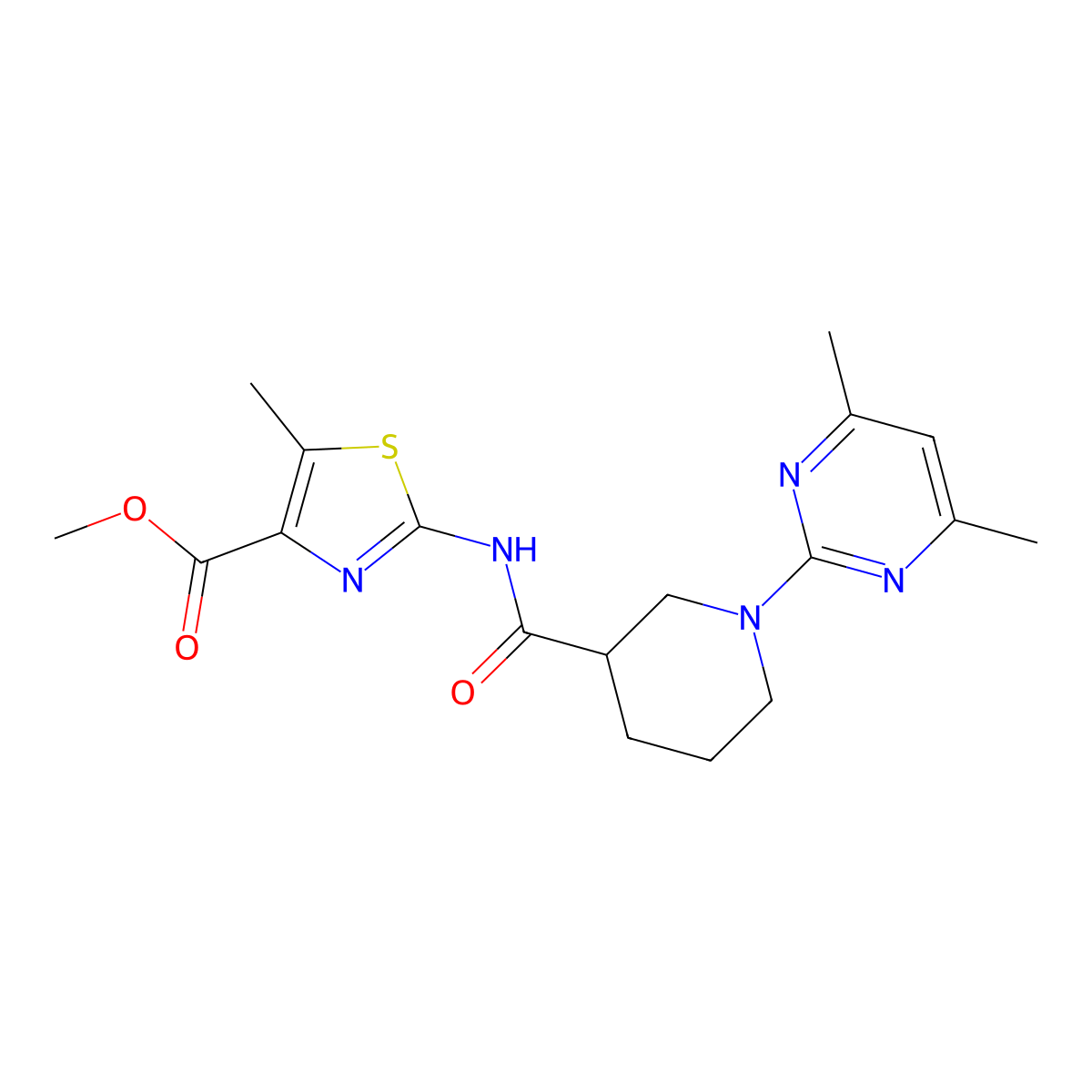 Methyl 2-({[1-(4,6-dimethylpyrimidin-2-yl)piperidin-3-yl]carbonyl}amino)-5-methyl-1,3-thiazole-4-carboxylate molecular structure, CAS 1574365-06-2