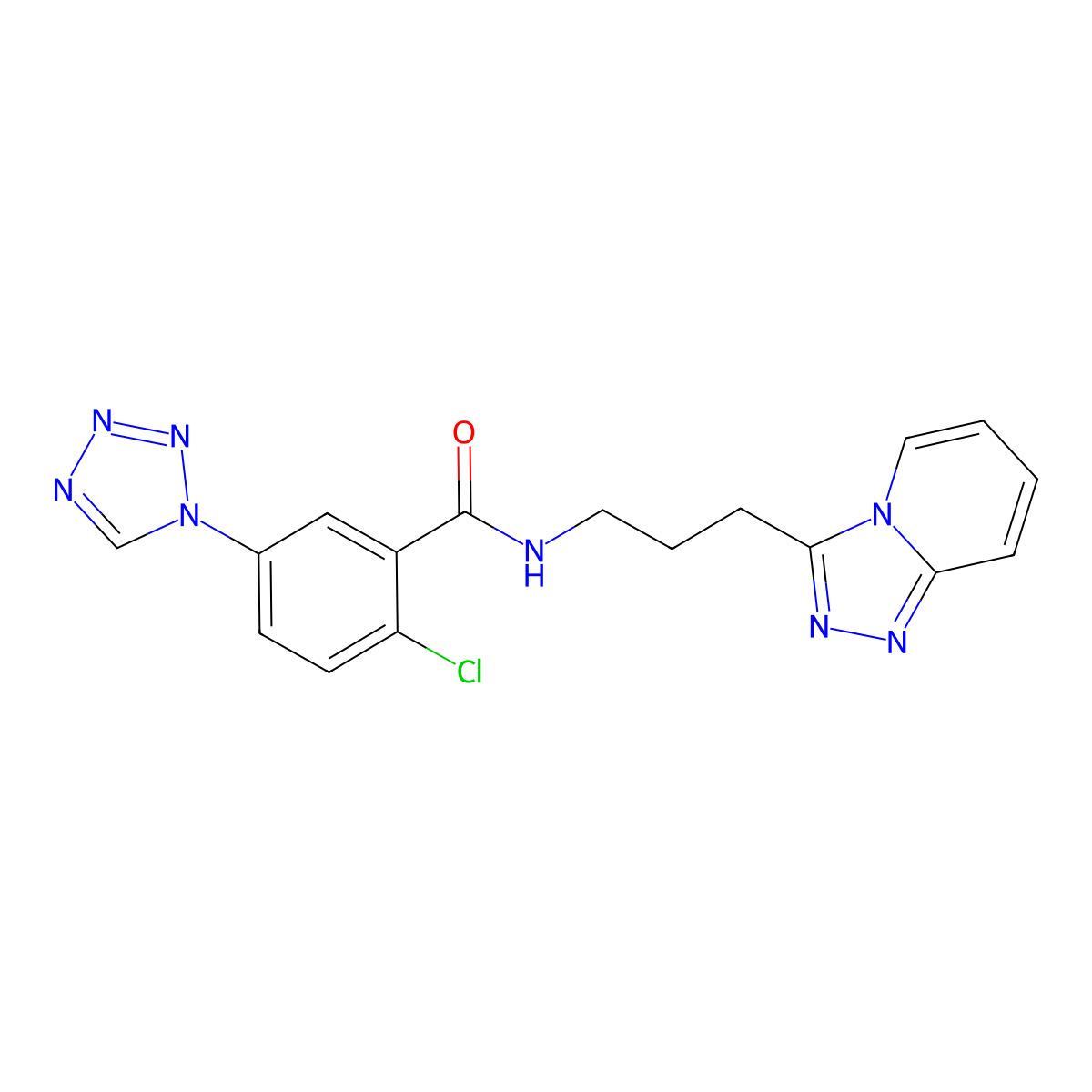 2-chloro-5-(1H-1,2,3,4-tetraazol-1-yl)-N-(3-[1,2,4]triazolo[4,3-a]pyridin-3-ylpropyl)benzamide molecular structure, CAS 1574365-27-7
