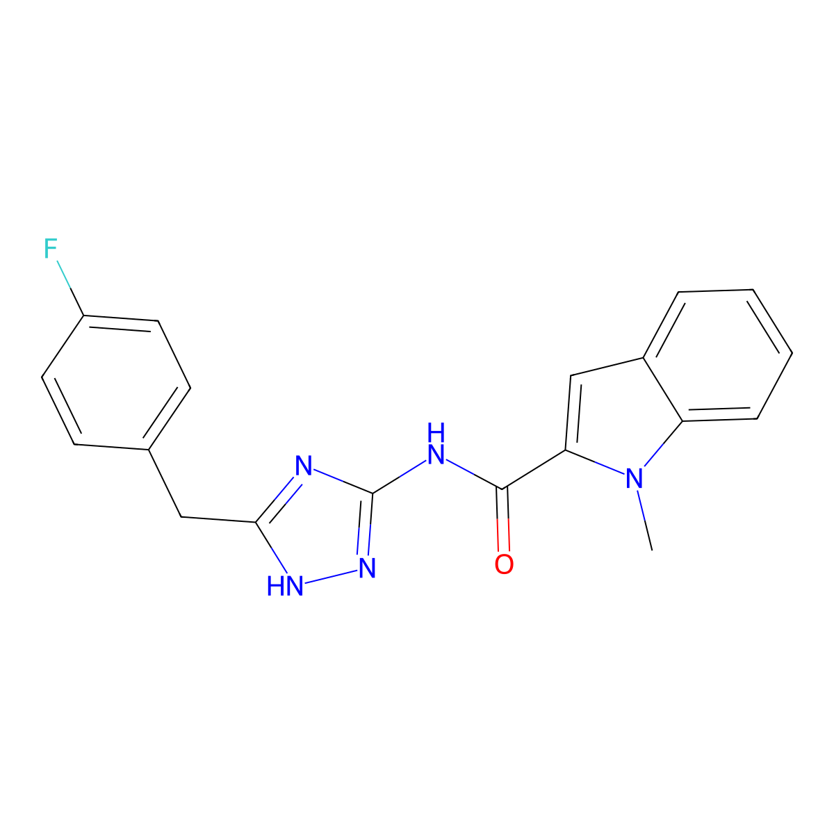 N-[3-(4-fluorobenzyl)-1H-1,2,4-triazol-5-yl]-1-methyl-1H-indole-2-carboxamide molecular structure, CAS 1574365-31-3