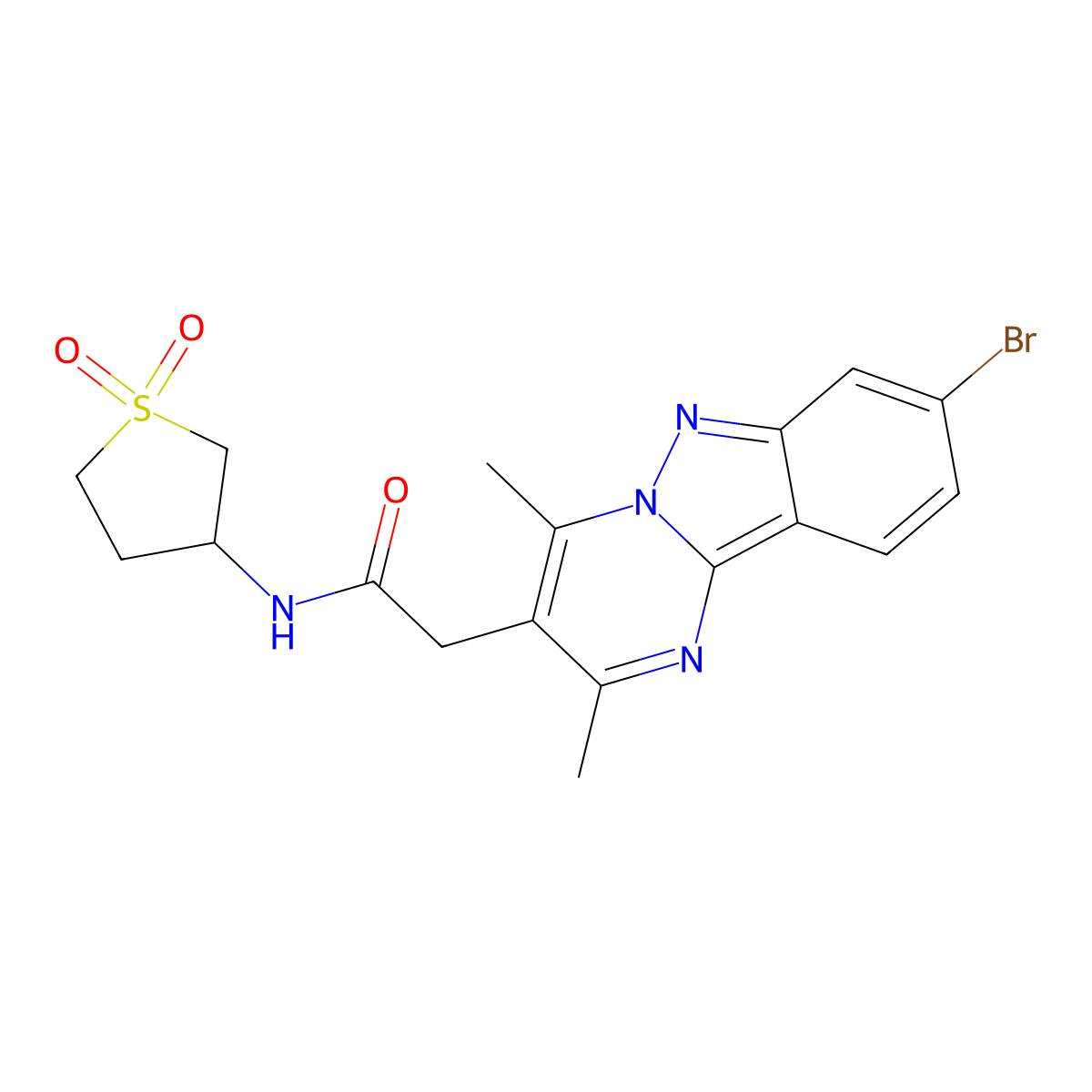 2-(8-bromo-2,4-dimethylpyrimido[1,2-b]indazol-3-yl)-N-(1,1-dioxidotetrahydrothiophen-3-yl)acetamide molecular structure, CAS 1574365-35-7