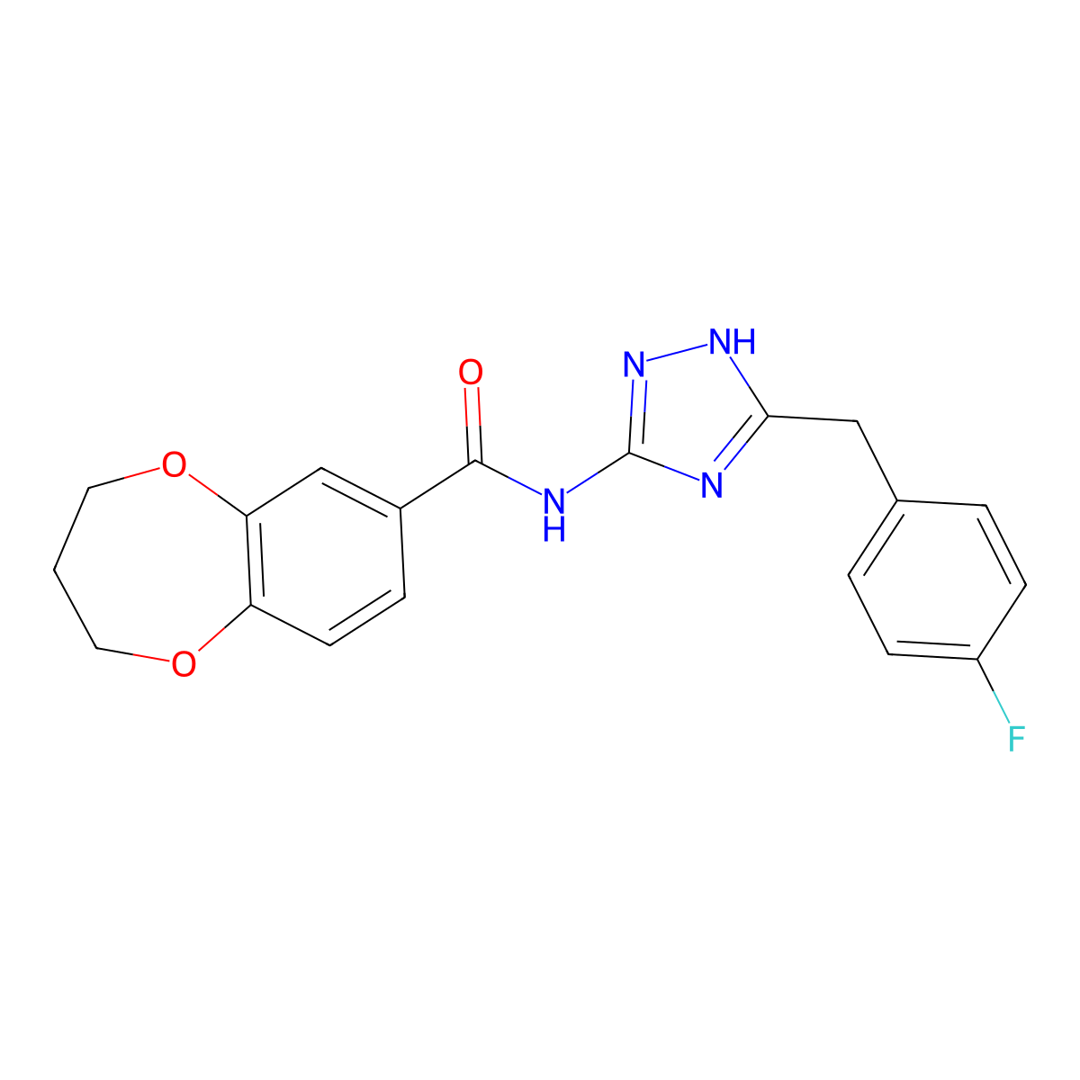 N-[3-(4-fluorobenzyl)-1H-1,2,4-triazol-5-yl]-3,4-dihydro-2H-1,5-benzodioxepine-7-carboxamide molecular structure, CAS 1574365-44-8