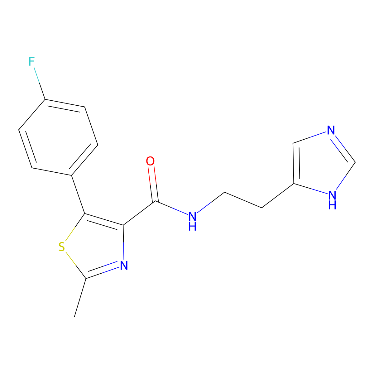 5-(4-fluorophenyl)-N-[2-(1H-imidazol-4-yl)ethyl]-2-methyl-1,3-thiazole-4-carboxamide molecular structure, CAS 1574365-49-3