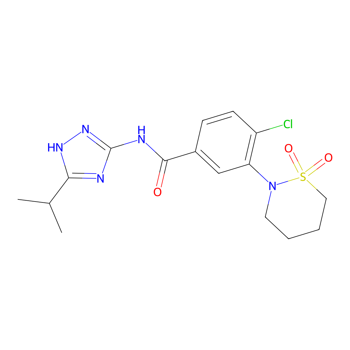 4-chloro-3-(1,1-dioxido-1,2-thiazinan-2-yl)-N-[3-(propan-2-yl)-1H-1,2,4-triazol-5-yl]benzamide molecular structure, CAS 1574365-66-4