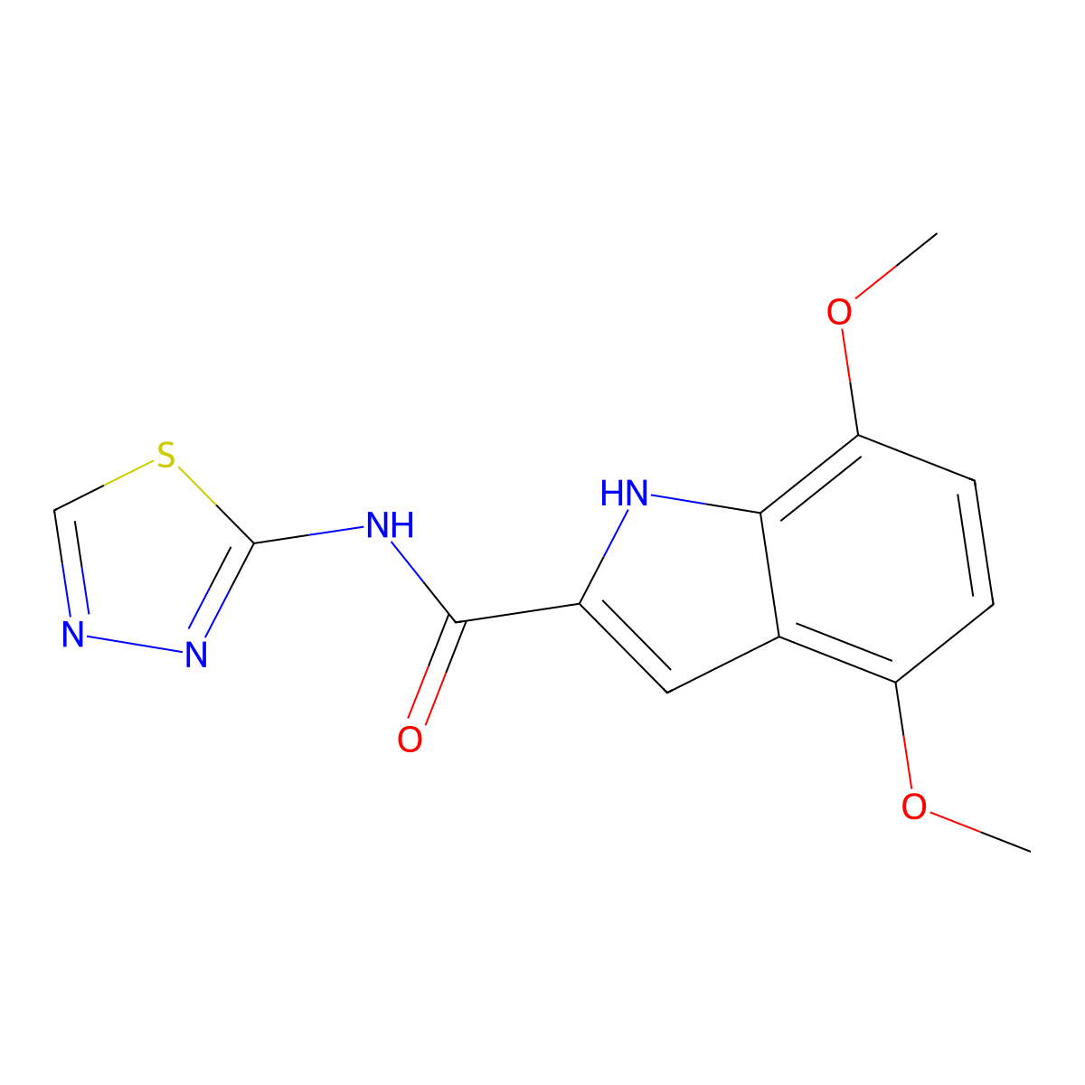 4,7-dimethoxy-N-(1,3,4-thiadiazol-2-yl)-1H-indole-2-carboxamide molecular structure, CAS 1574366-41-8