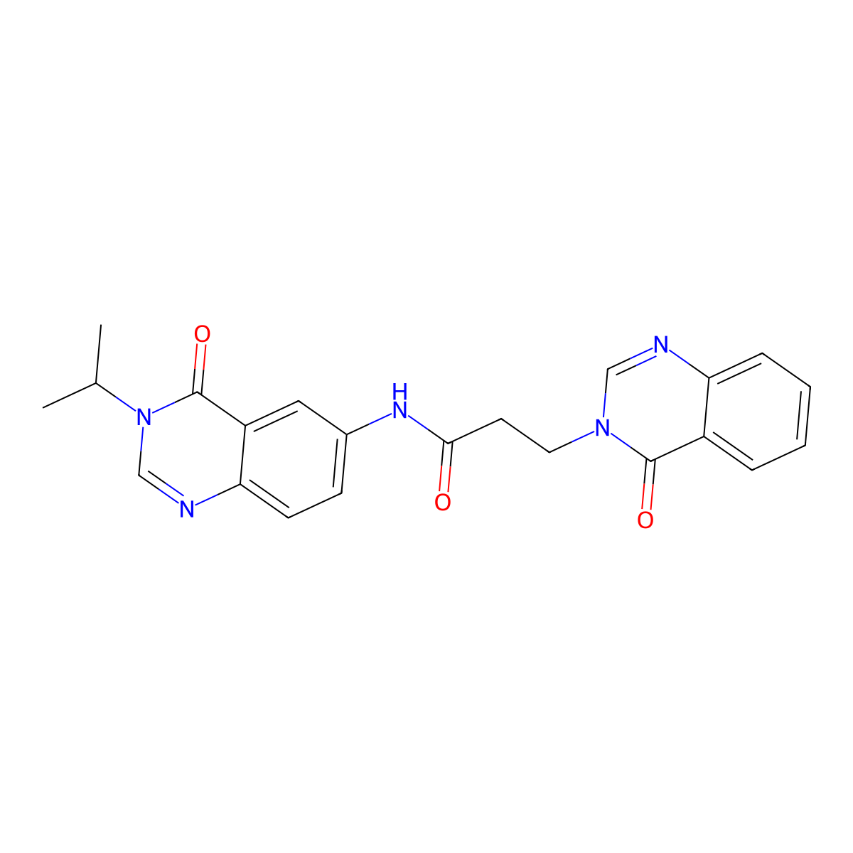 N-[4-oxo-3-(propan-2-yl)-3,4-dihydroquinazolin-6-yl]-3-(4-oxoquinazolin-3(4H)-yl)propanamide molecular structure, CAS 1574366-63-4