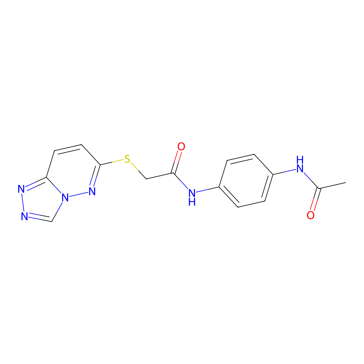 N-[4-(acetylamino)phenyl]-2-([1,2,4]triazolo[4,3-b]pyridazin-6-ylsulfanyl)acetamide molecular structure, CAS 1574366-65-6