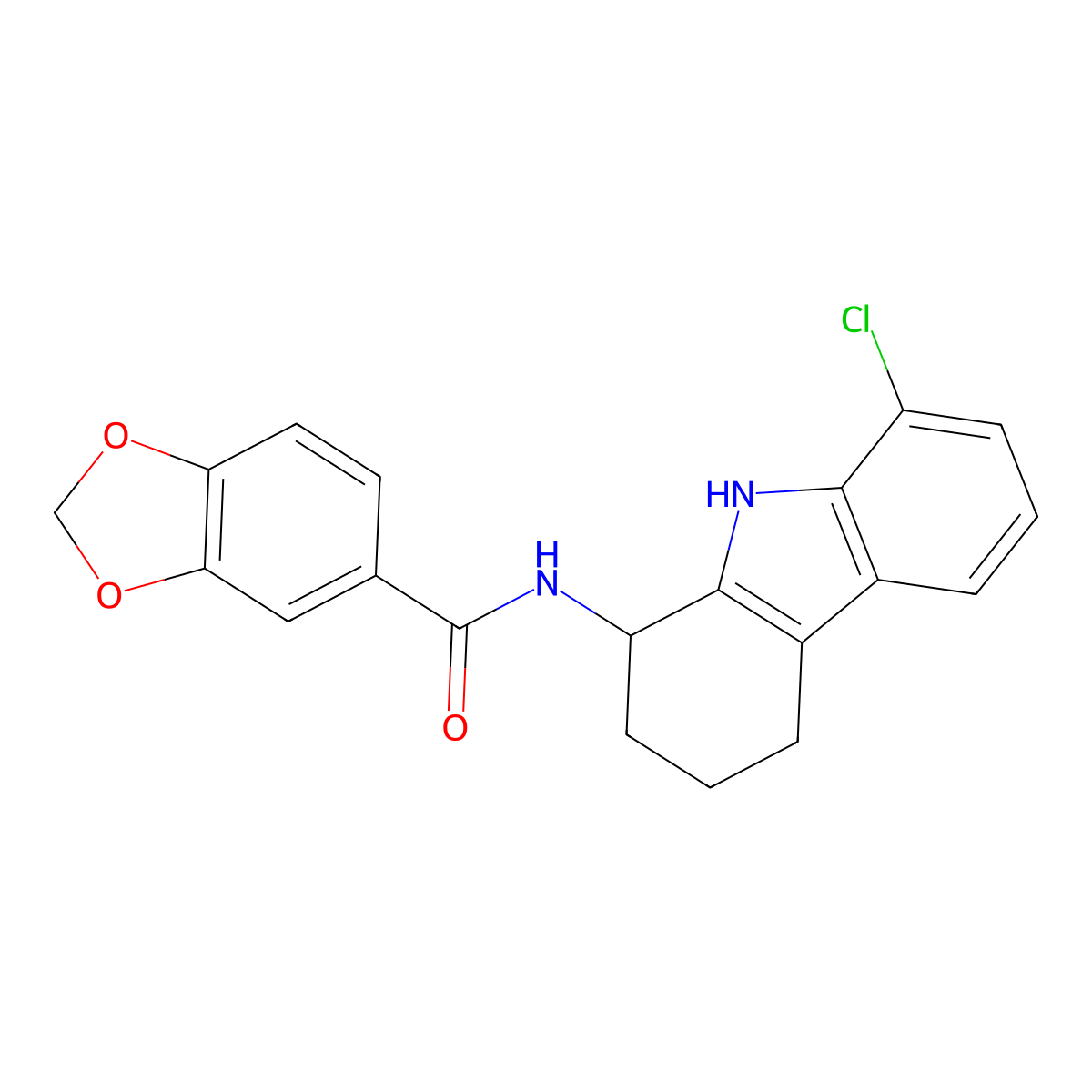 N-(8-chloro-2,3,4,9-tetrahydro-1H-carbazol-1-yl)-1,3-benzodioxole-5-carboxamide molecular structure, CAS 1574366-77-0