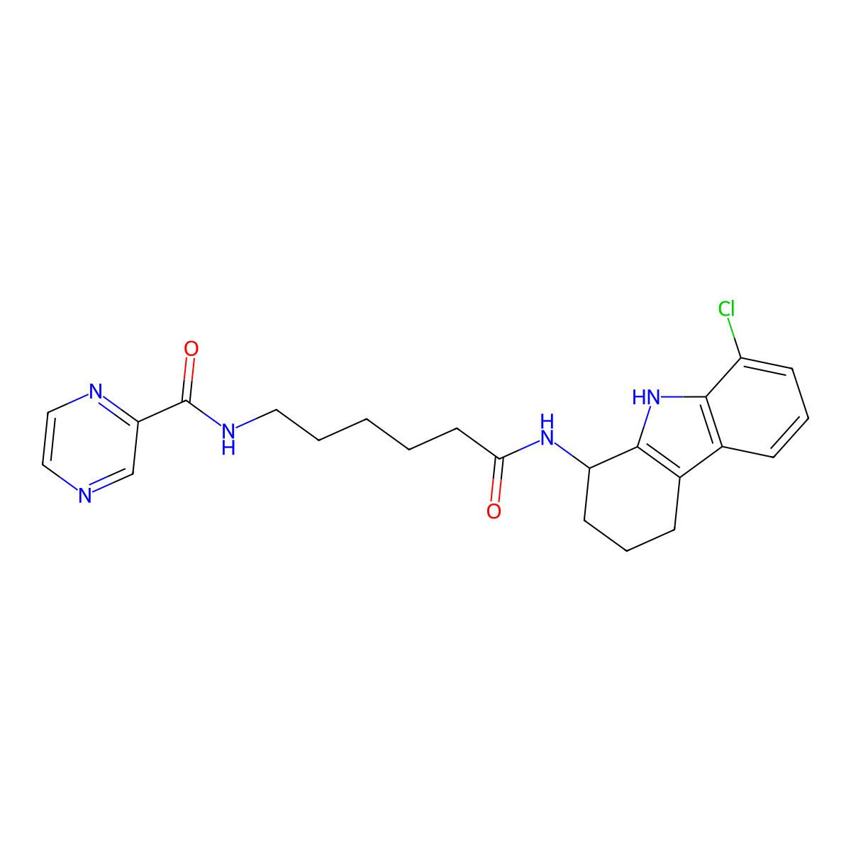 N-(6-((8-chloro-2,3,4,9-tetrahydro-1H-carbazol-1-yl)amino)-6-oxohexyl)pyrazine-2-carboxamide molecular structure, CAS 1574376-77-4