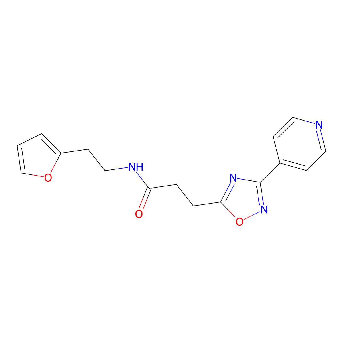 N-[2-(furan-2-yl)ethyl]-3-[3-(pyridin-4-yl)-1,2,4-oxadiazol-5-yl]propanamide molecular structure, CAS 1574376-81-0