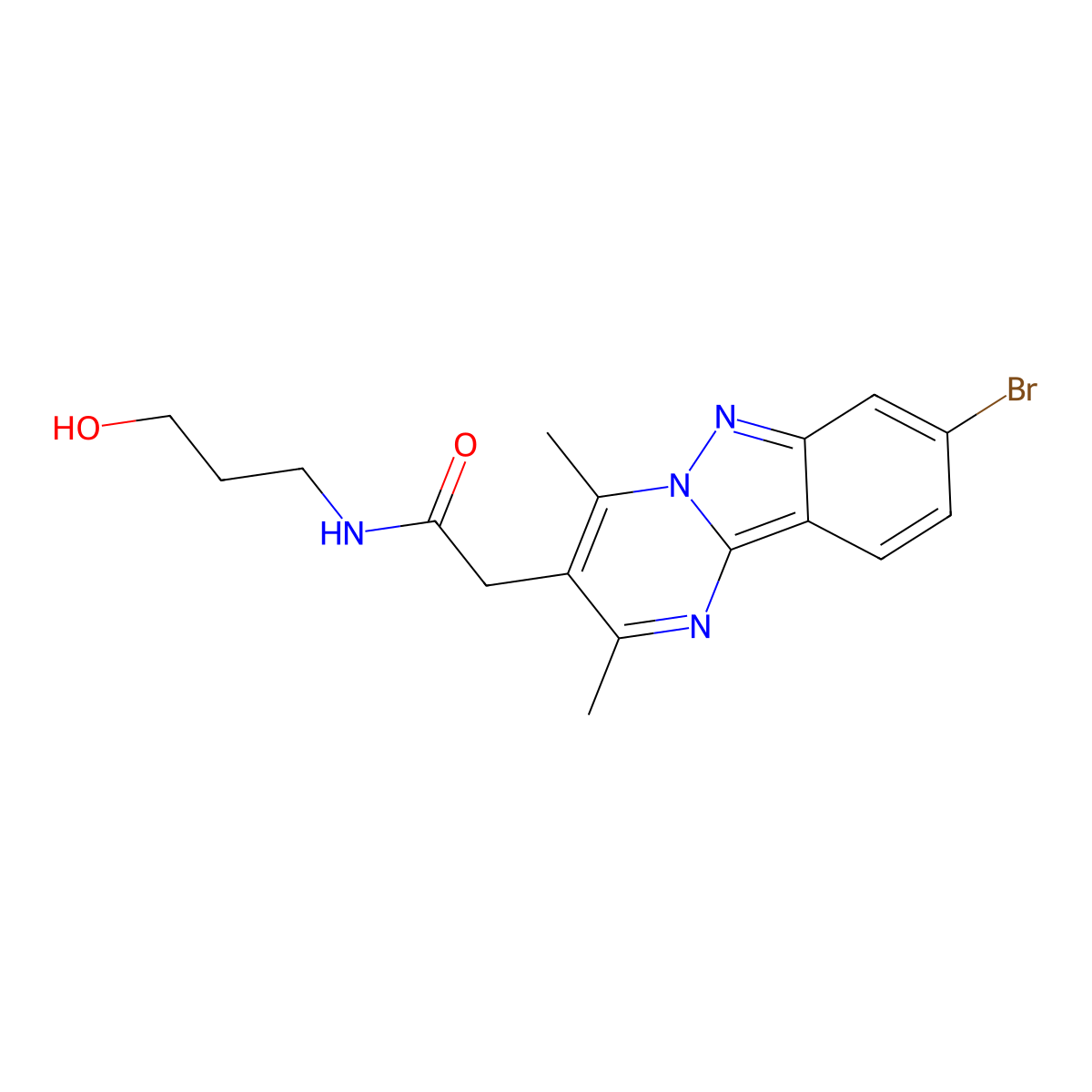 2-(8-bromo-2,4-dimethylpyrimido[1,2-b]indazol-3-yl)-N-(3-hydroxypropyl)acetamide molecular structure, CAS 1574376-87-6