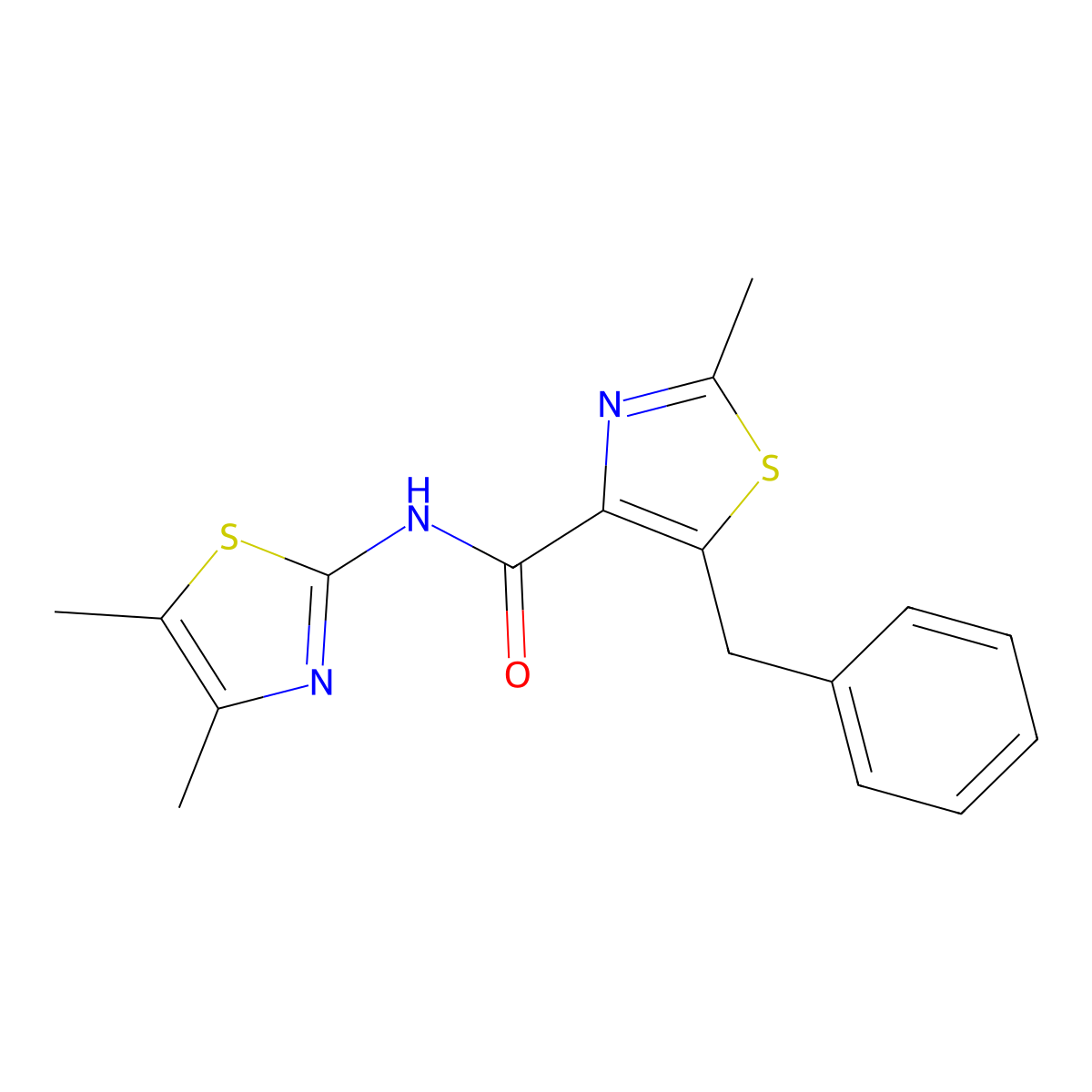 5-benzyl-N-(4,5-dimethyl-1,3-thiazol-2-yl)-2-methyl-1,3-thiazole-4-carboxamide molecular structure, CAS 1574376-89-8