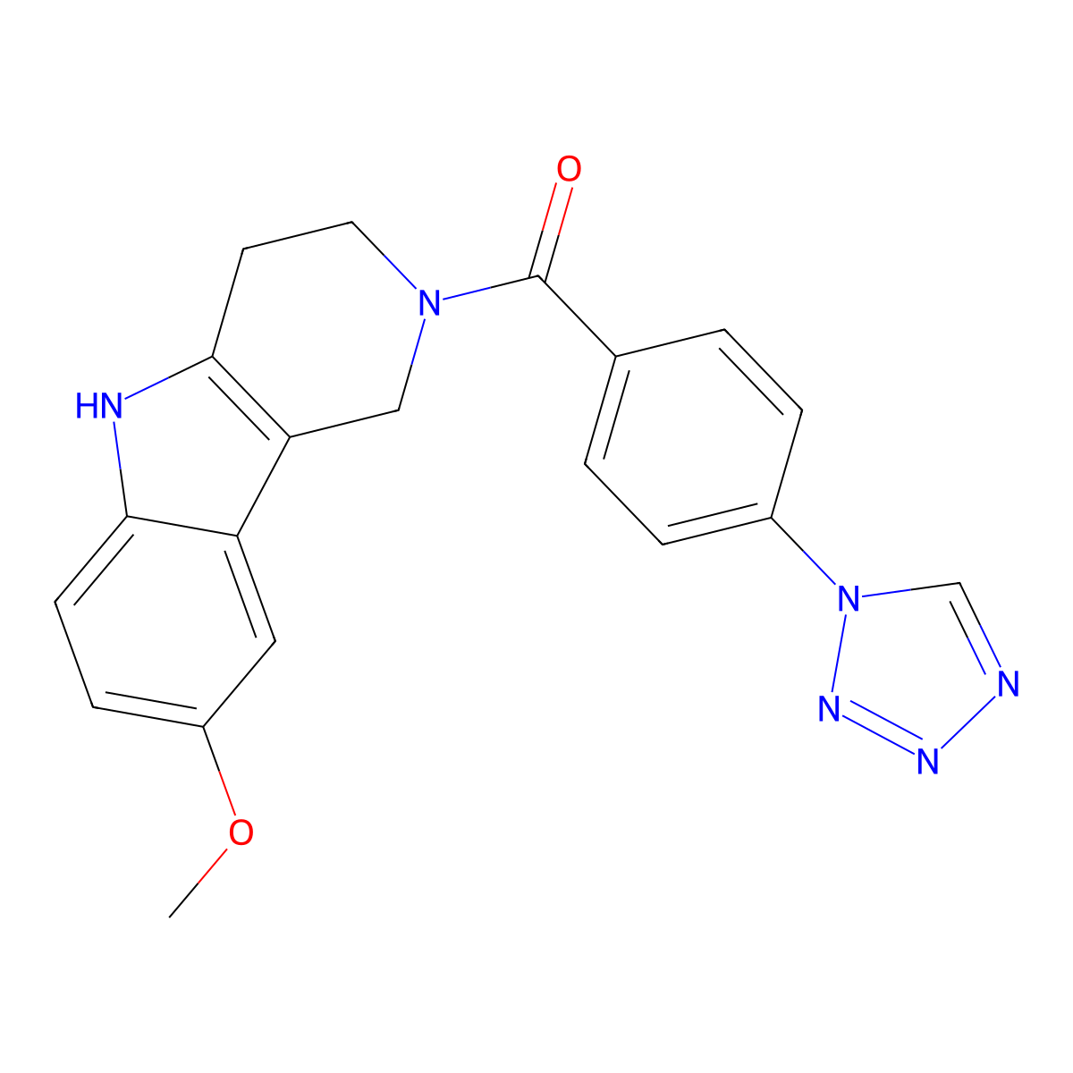 (8-methoxy-1,3,4,5-tetrahydro-2H-pyrido[4,3-b]indol-2-yl)[4-(1H-tetrazol-1-yl)phenyl]methanone molecular structure, CAS 1574376-90-1