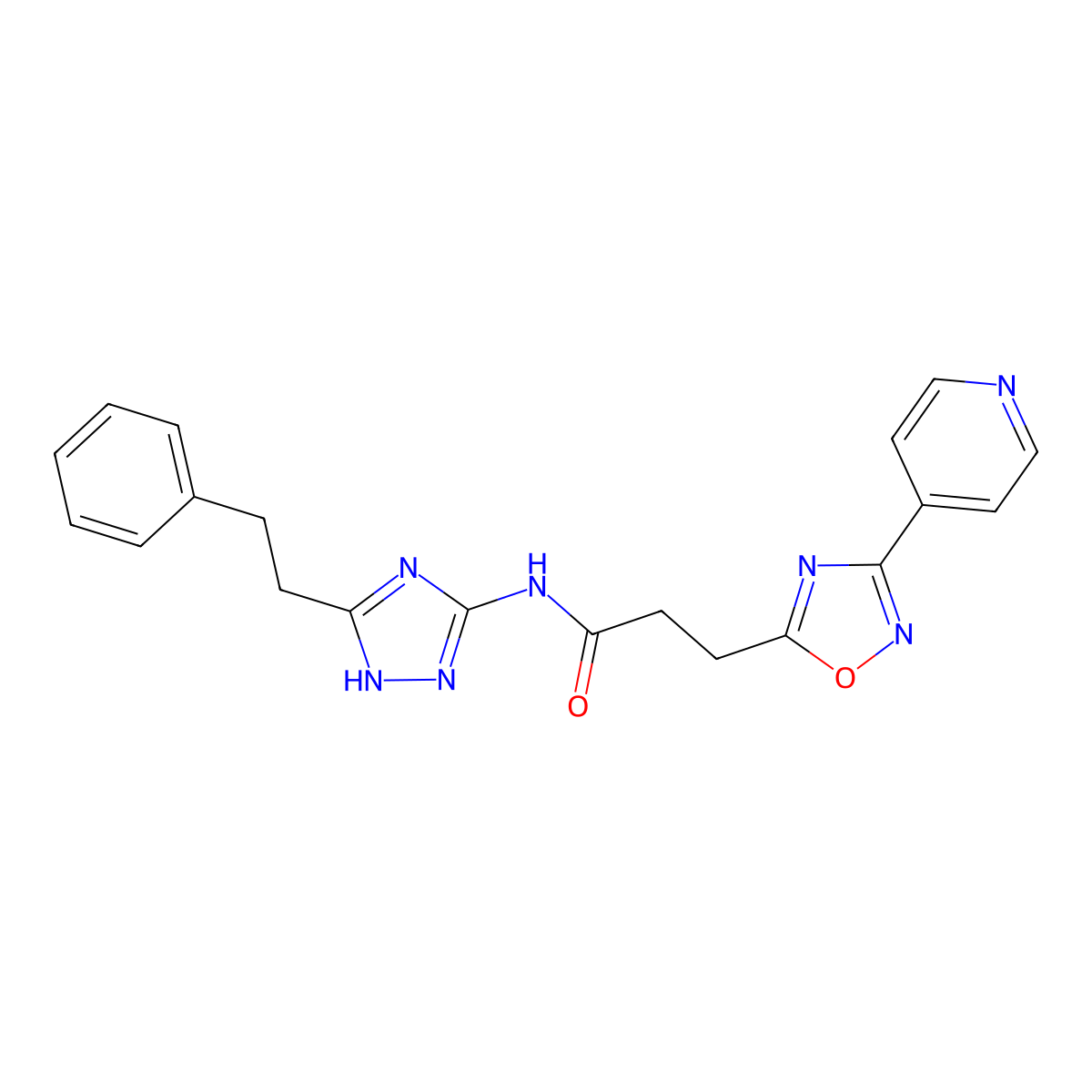 N-[3-(2-phenylethyl)-1H-1,2,4-triazol-5-yl]-3-[3-(pyridin-4-yl)-1,2,4-oxadiazol-5-yl]propanamide molecular structure, CAS 1574377-79-9