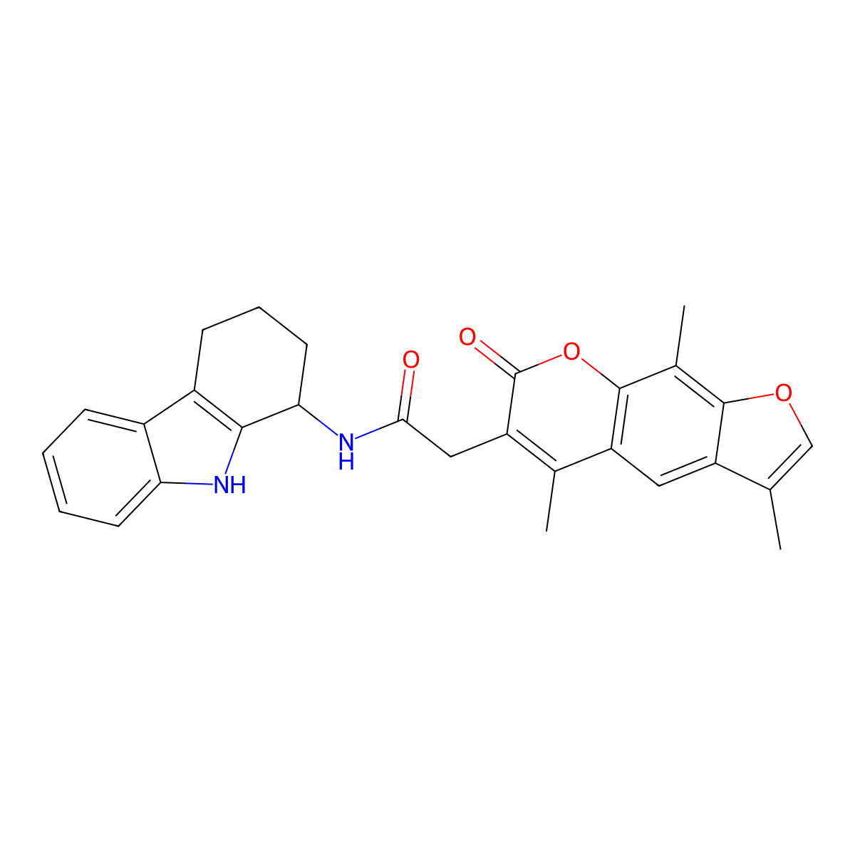 N-(2,3,4,9-tetrahydro-1H-carbazol-1-yl)-2-(3,5,9-trimethyl-7-oxo-7H-furo[3,2-g]chromen-6-yl)acetamide molecular structure, CAS 1574377-82-4