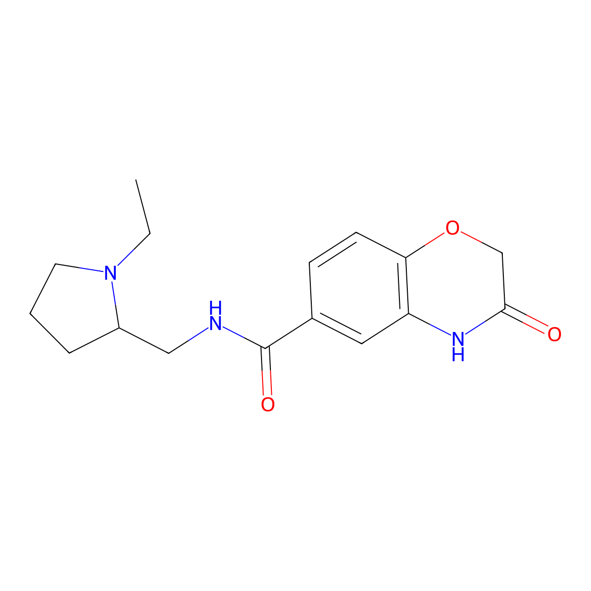 N-[(1-ethylpyrrolidin-2-yl)methyl]-3-hydroxy-2H-1,4-benzoxazine-6-carboxamide molecular structure, CAS 1574377-83-5