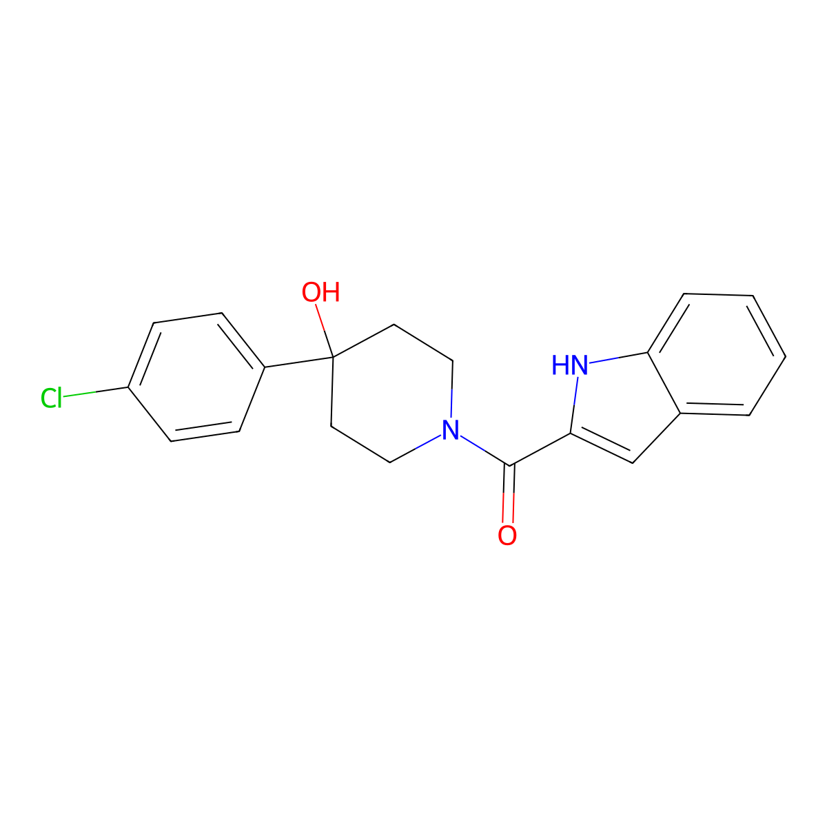 [4-(4-chlorophenyl)-4-hydroxypiperidin-1-yl](1H-indol-2-yl)methanone molecular structure, CAS 1574377-97-1