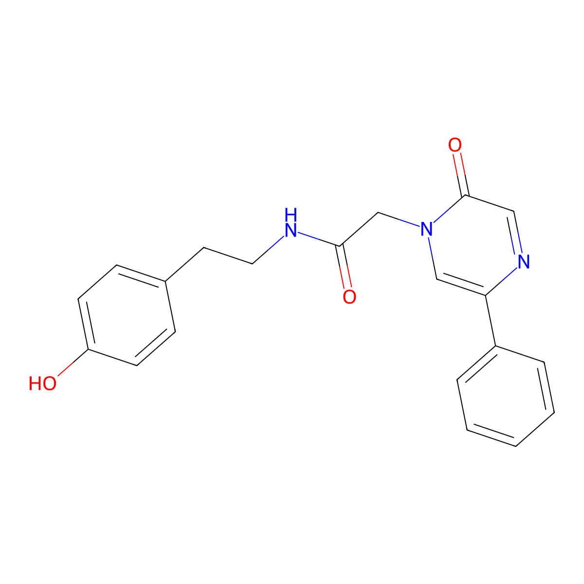 N-[2-(4-hydroxyphenyl)ethyl]-2-(2-oxo-5-phenylpyrazin-1(2H)-yl)acetamide molecular structure, CAS 1574378-01-0