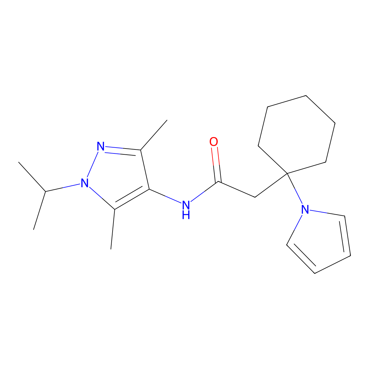 N-[3,5-dimethyl-1-(propan-2-yl)-1H-pyrazol-4-yl]-2-[1-(1H-pyrrol-1-yl)cyclohexyl]acetamide molecular structure, CAS 1574378-03-2