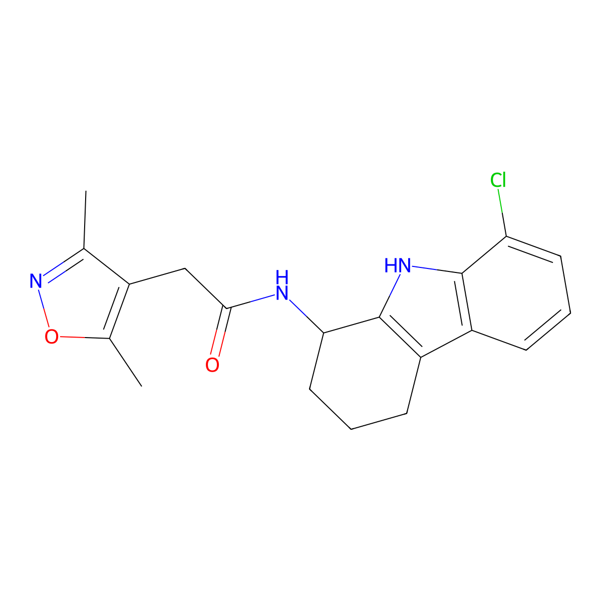 N-(8-chloro-2,3,4,9-tetrahydro-1H-carbazol-1-yl)-2-(3,5-dimethyl-4-isoxazolyl)acetamide molecular structure, CAS 1574378-22-5